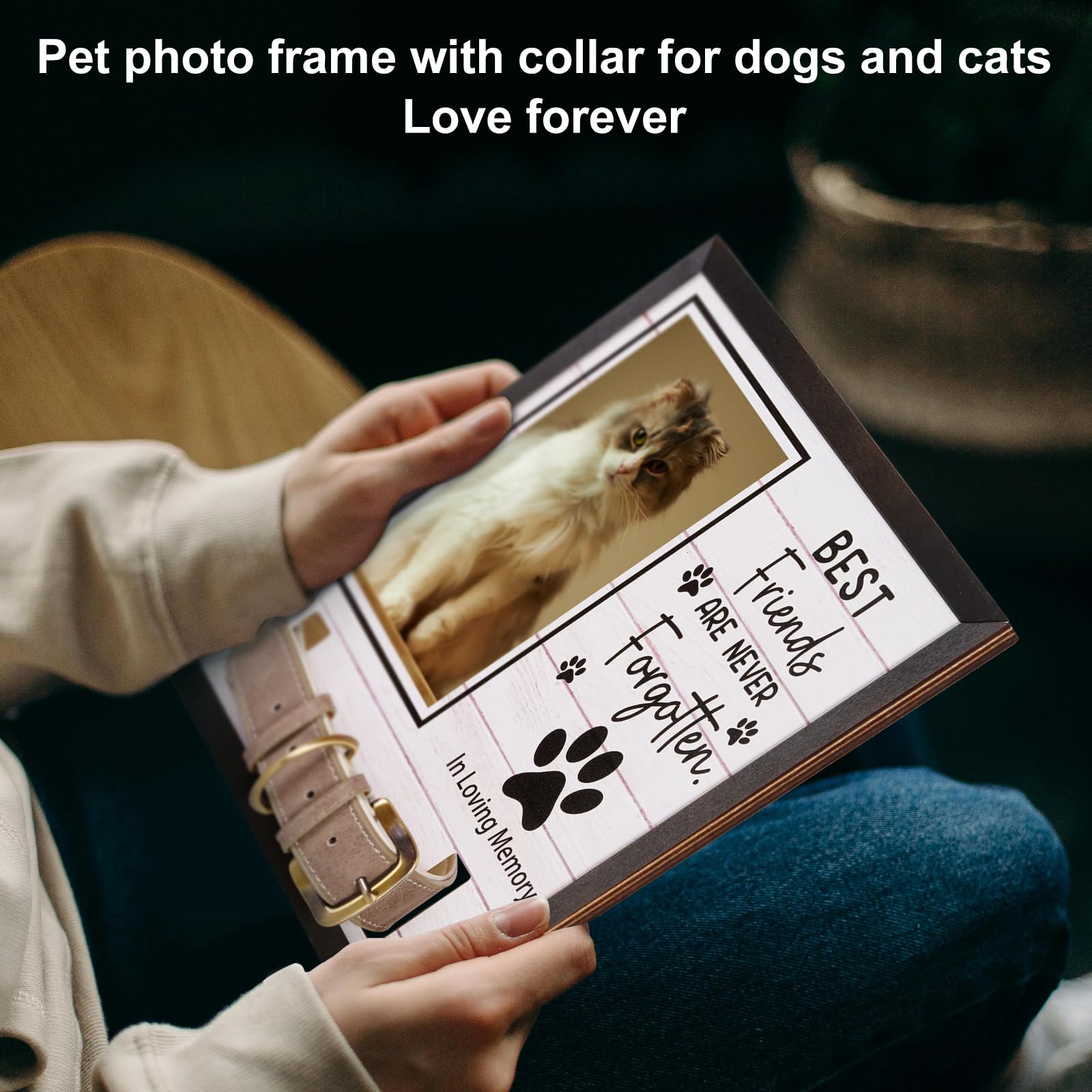 GUANKE Dog Memorial Gifts, 4X6 Wood Pet Memorial Picture Frame, Dog Cat Photo Frame, with Collar Holder Dog Cat Photo Frame - Image 3