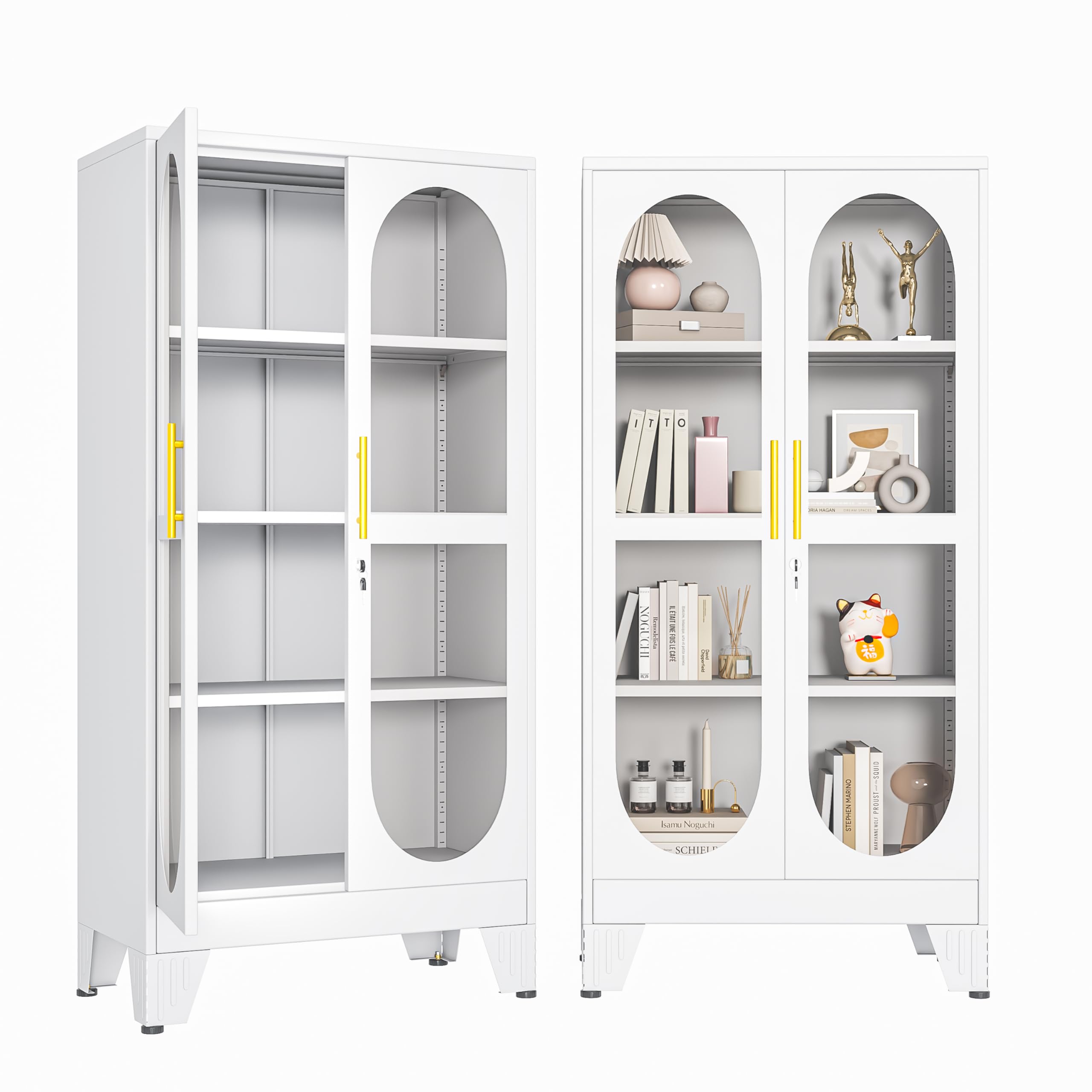 baoliwo 61" H Locking Display Cabinet with Glass Door, Tall Storage Cabinet with 3 Adjustable Shelves, Metal Curio Cabinet Multi-Purpose Display Case