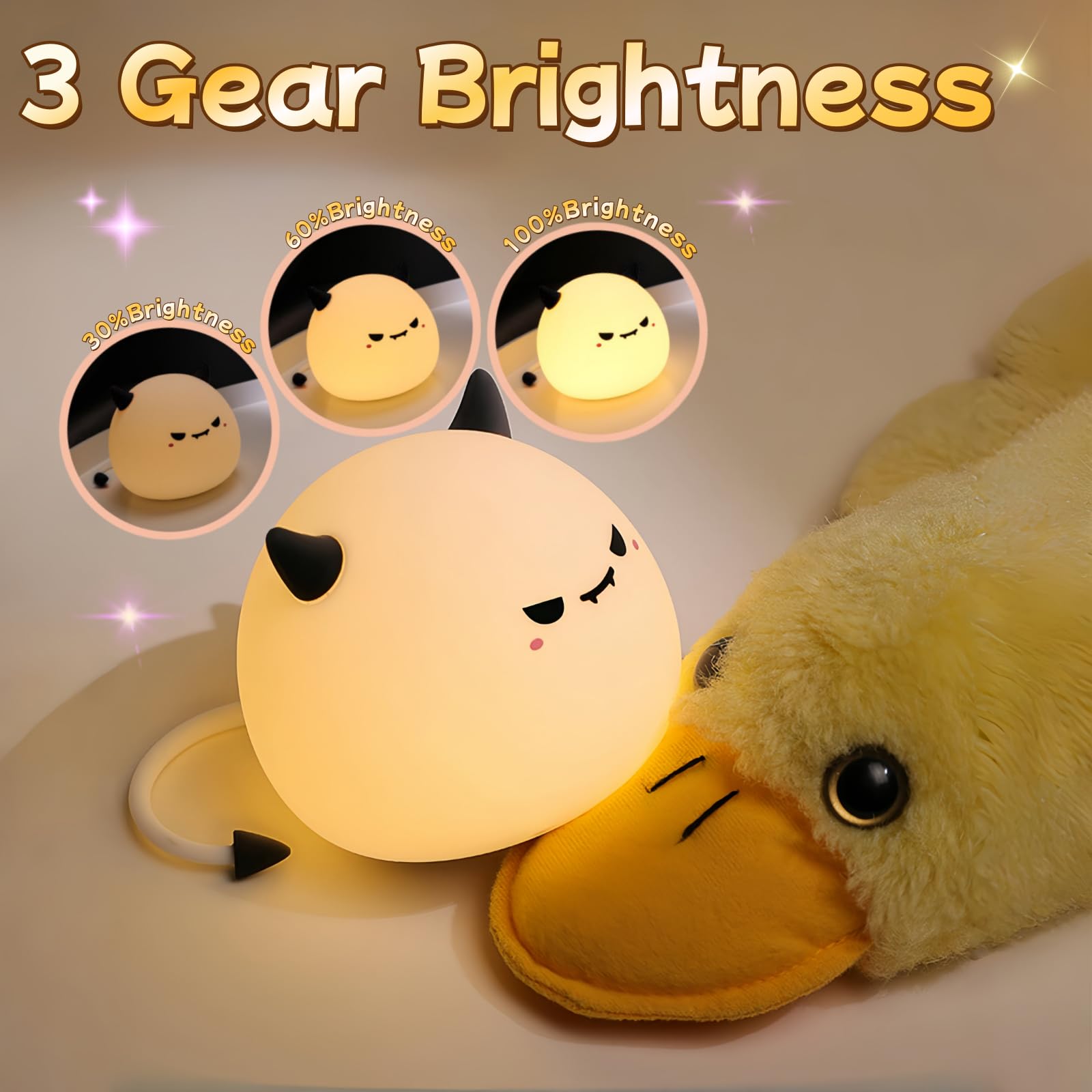 Simpatica luce notturna per bambini, in morbido silicone, 3 livelli, dimmerabile, ricaricabile, ricaricabile, per allattamento, lampada da comodino per neonati e bambini