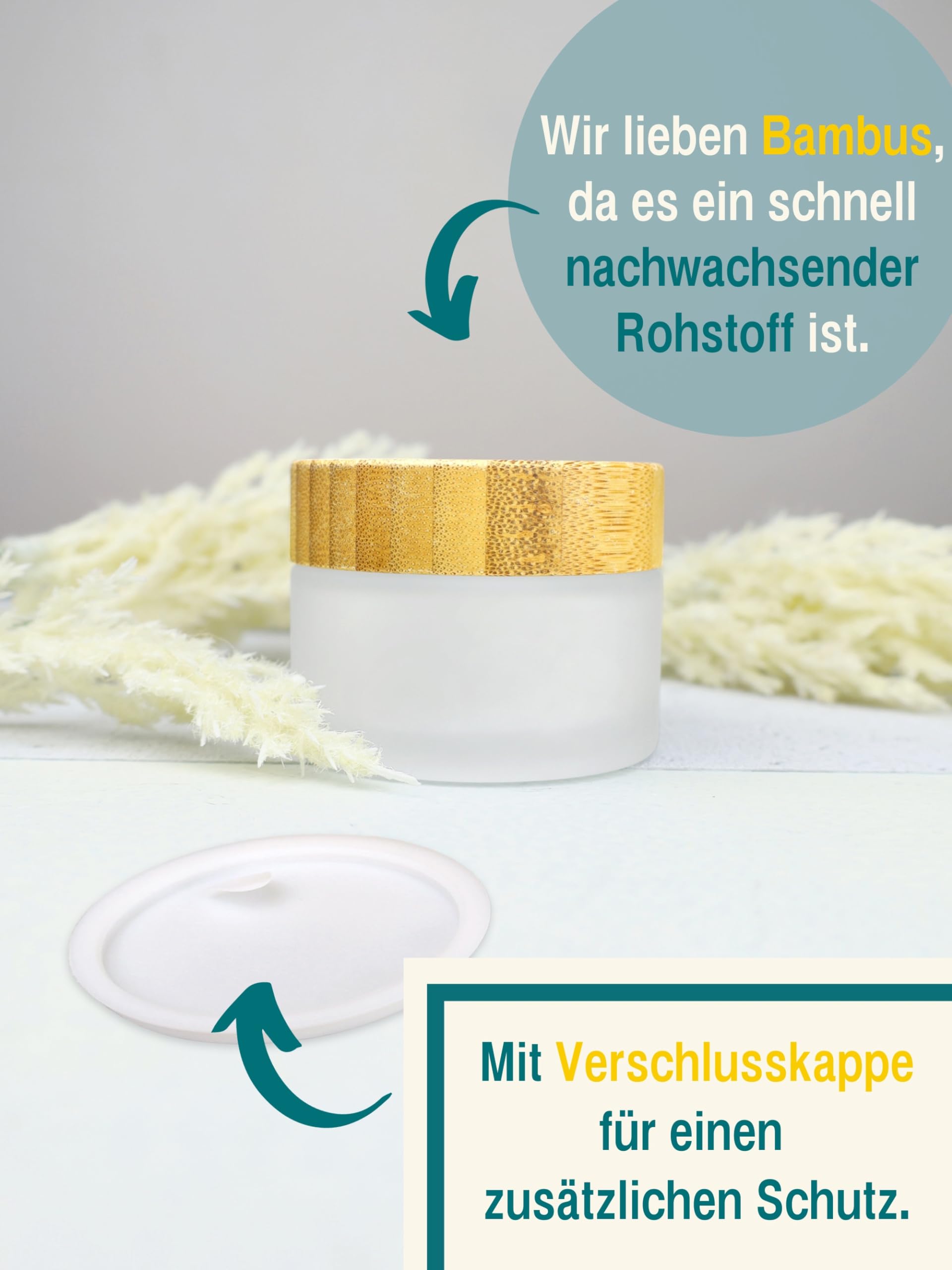 Wachsmann – leere Glastiegel mit Bambusdeckel (5 ml, 20 ml, 50 ml oder 100 ml) – auslaufsicher, dickes Milchglas – nachhaltige Kosmetikbehälter für DIY Kosmetik, Cremes & Salben