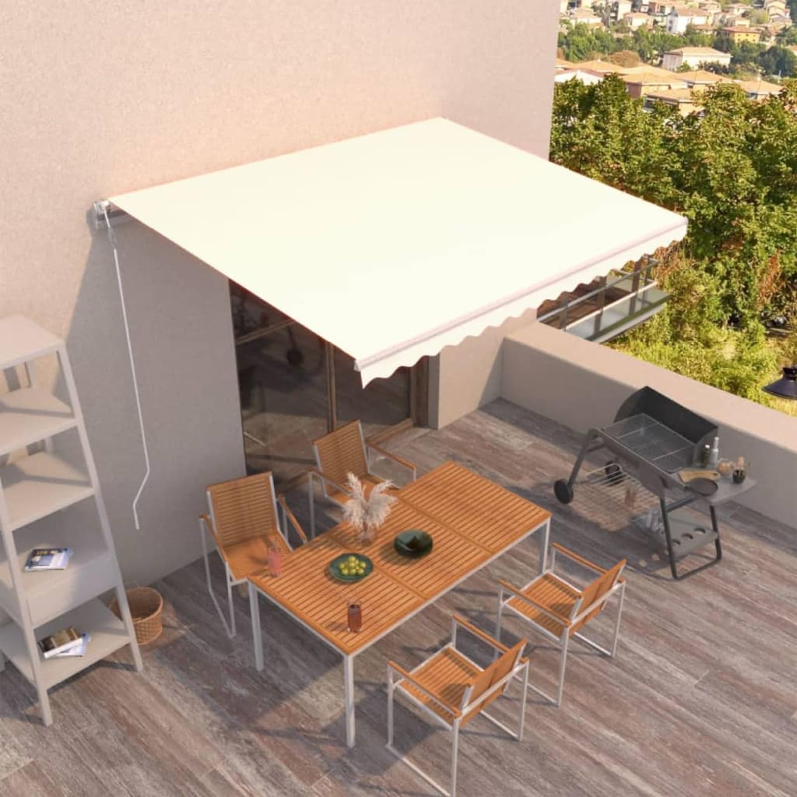 Faroom Toldo Motorizado 450 x 300 cm, Toldo Eléctrico y Manual Retráctil, Toldo Articulado Eléctrico con Mando a Distancia, Toldo Brazo Extensible para Terraza, Jardín, Crema#2