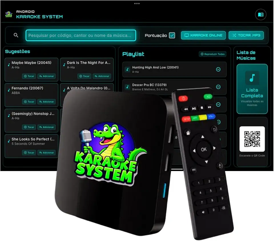 Aparelho Karaoke System 18.000 Músicas Com Pontuação Real, Sistema de Busca, Numeração, Altera Tonalidade