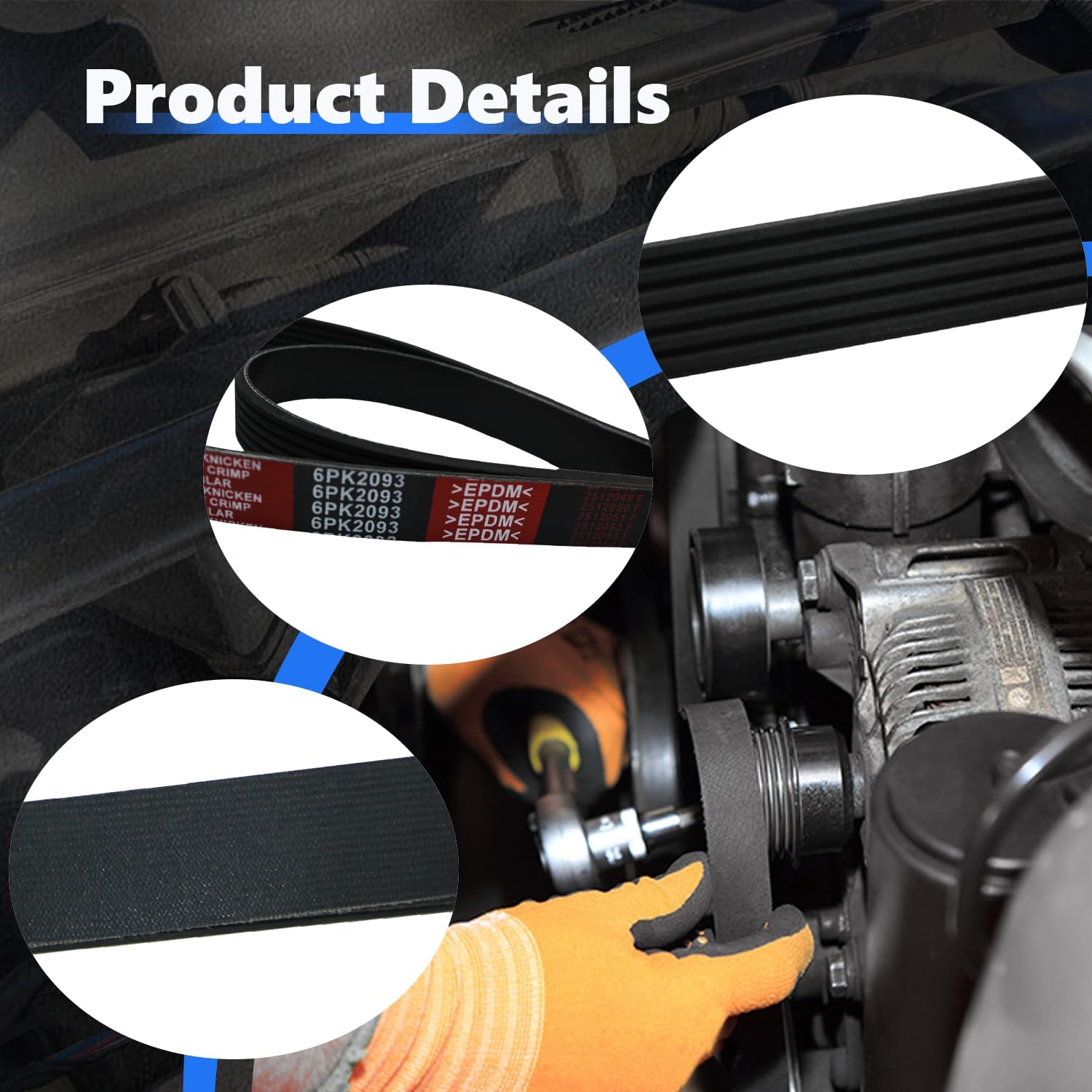AUCERAMIC K060824 Serpentine Drive Belt Fit 2012-2015 for Honda Civic 1.8L 2013-2015 for Acura ILX 2.0L L4 Replace 6PK2093 31110R1AA01 31110R1AA21