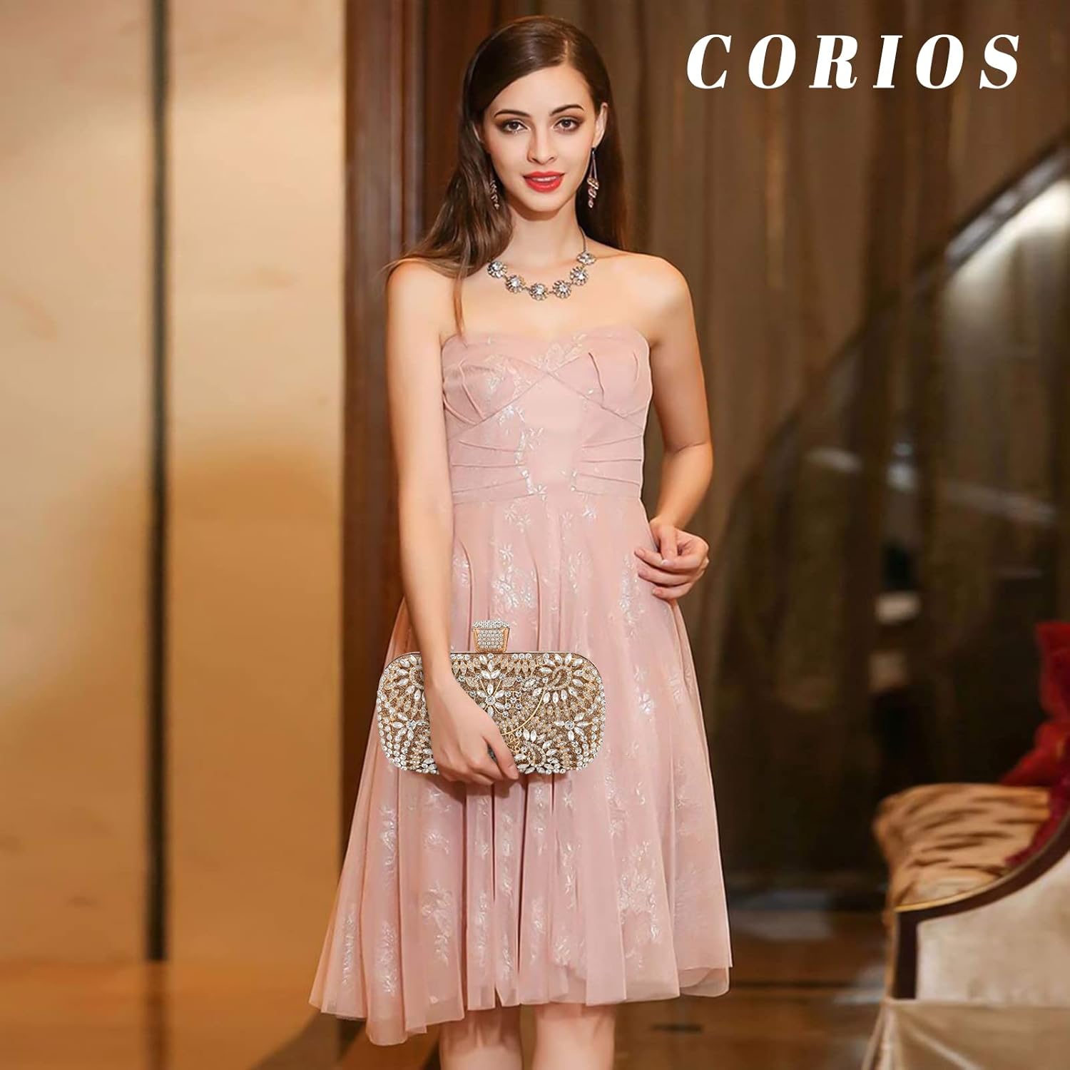 CORIOS Womens Rhinestone Evening Bag Sparkly Sequin Glitter Handbag Crystal Clutch Bag Bridal Wedding Purse Banquet Bag