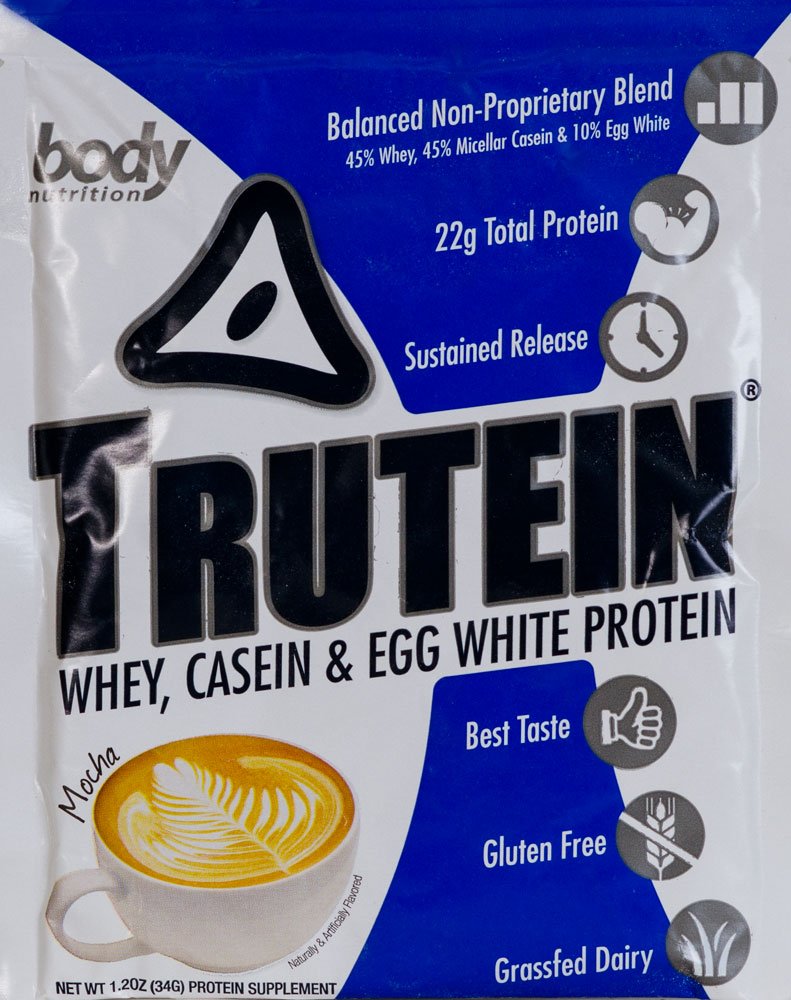 Body Nutrition Trutein High Protein Powder: 45% Whey, 45% Casein, 10% Egg White, Gluten-Free, Low Sodium, Grass Fed Whey Protein Powder, Gym Supplement & Breakfast Shake, Mocha, 34g Sample