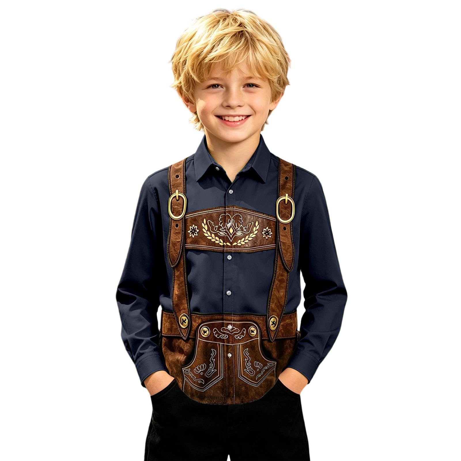 2026 Oktoberfest Hemd Jungen, Jungenhemd Druck Langarm Trachten Shirt Jungen Button Lässig Bequemes Wiesn Outfit Bequemes Alltagshemd Atmungsaktivem