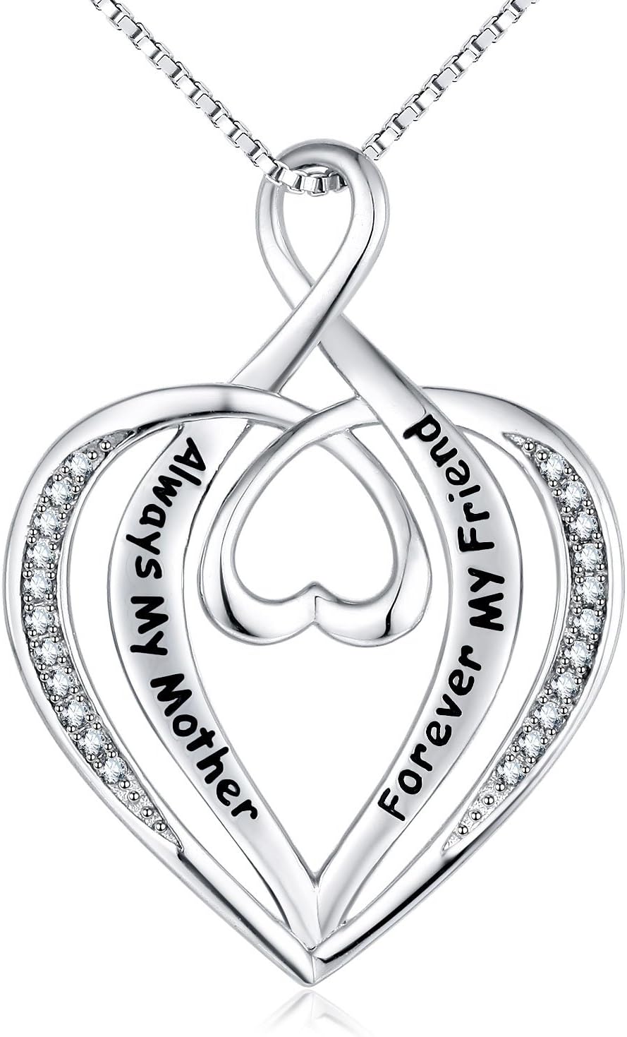 NUMMY Always My Mother Forever My Friend Engraved Pendant Necklace for Women (18" Adjustable) - Silver Crystal Pendant w/Luxury Gift Box (Always My Mother Forever My Friend)