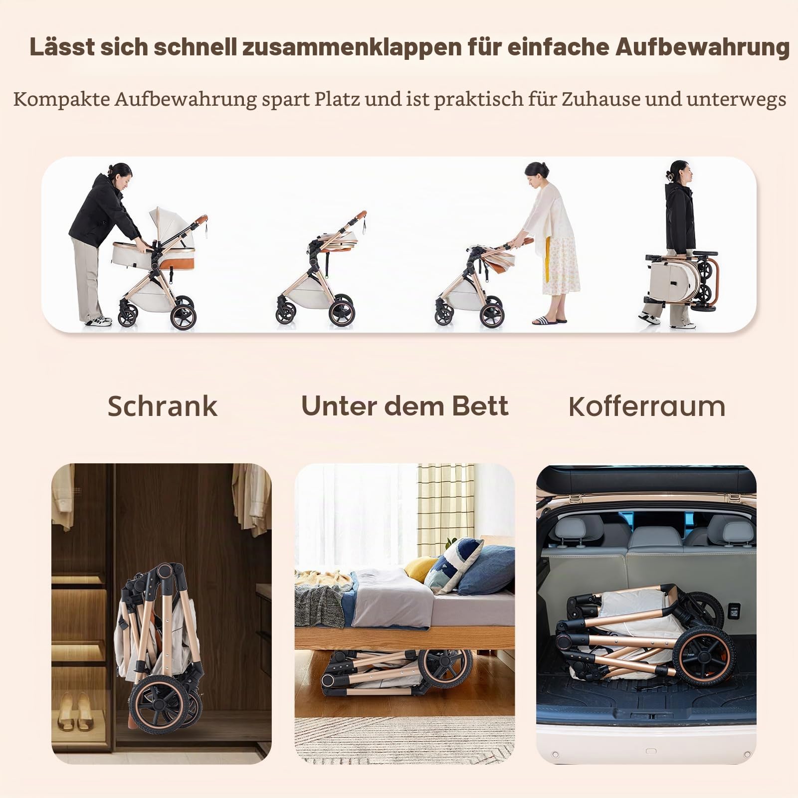 Zkiprm 3-in-1 Kinderwagen Reisesystem mit Autositz | Faltbarer Kinderwagenset | Höhenverstellbarer Griff | inkl. Regenschutz, Fußsack, kühlende Einlage, Getränkehalter & mehr | für 0 bis 3