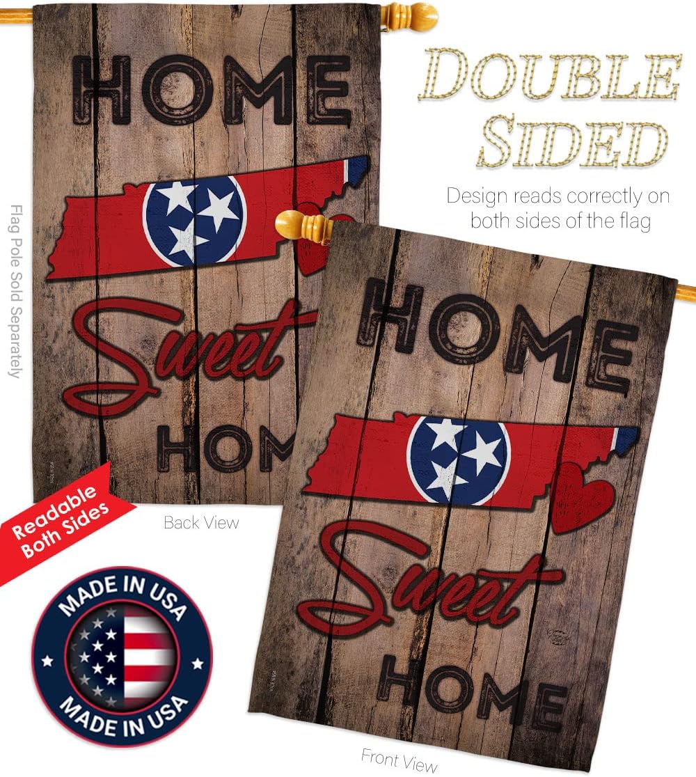Tennessee Home Sweet House Flag Regional States American Territories Republic Country Particular Area Decoration Banner Small Garden Yard Gift Double-Sided, Made in USA