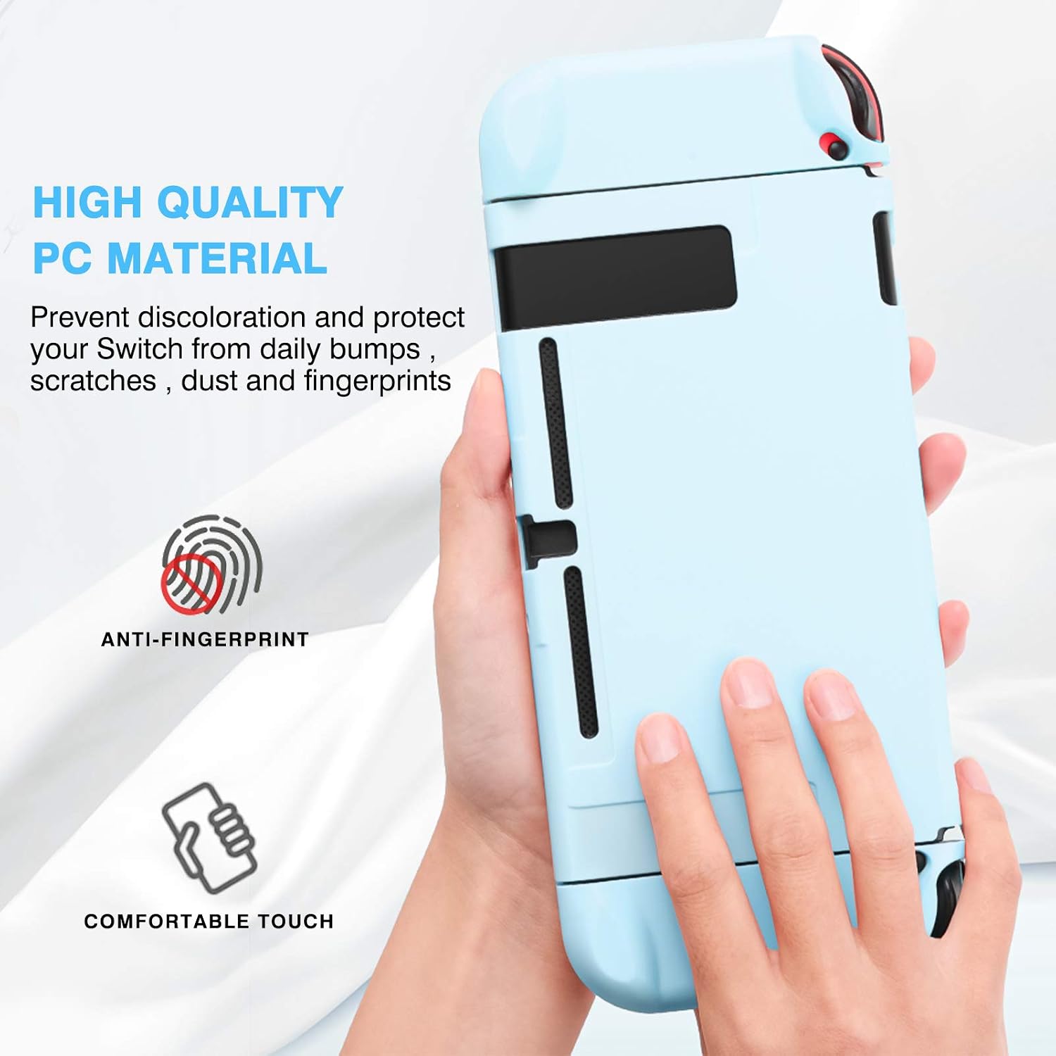 DLseego Switch Full Protective Case Cover Designed for Switch Joy-Con Controllers with Glass Screen Protector, Anti-Scratch [Baby Skin Touch] Grip Cover - Blue