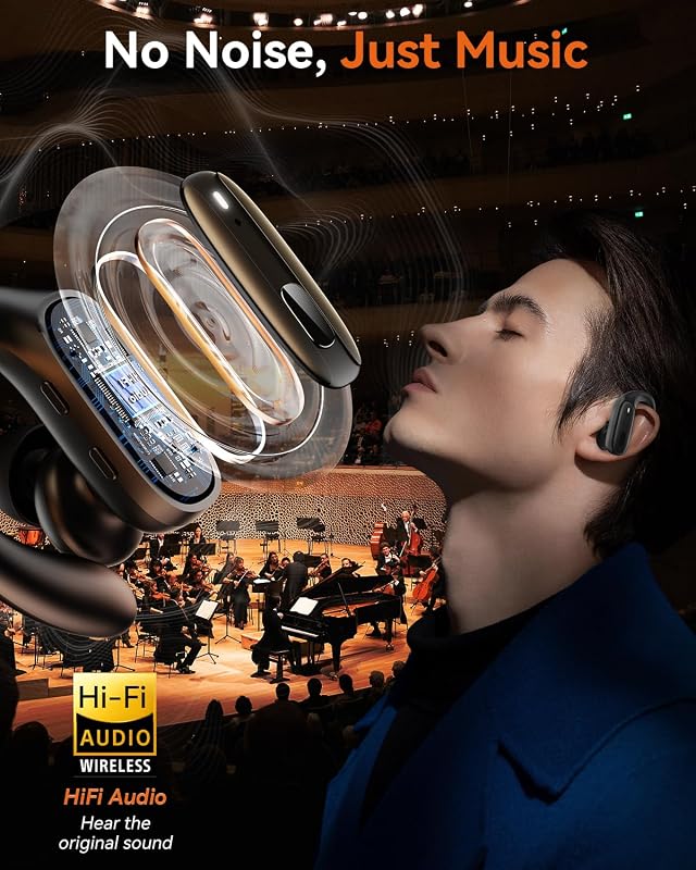 LEEMC Wireless Earbuds, Bluetooth Headphones 5.4, 80Hr Playtime Ear Buds with Hooks for Sports, Noise Canceling, LED Display, IPX7 Waterproof Earphones for Workout Running, JetBlack image 2