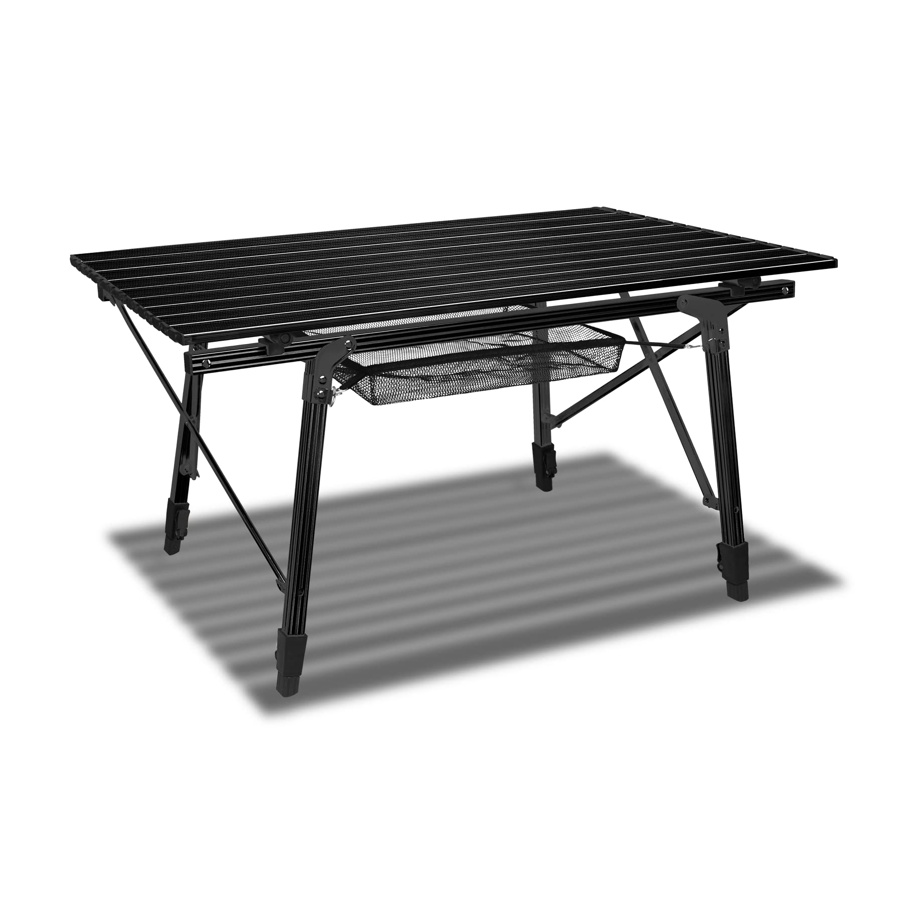 FROADP Składany Stół Kempingowy Z Aluminium, Regulowany W Wysokości, 45x90x52 Cm, Czarny, Akcesoria Kempingowe, Z Siatkową Torbą Do Przenoszenia