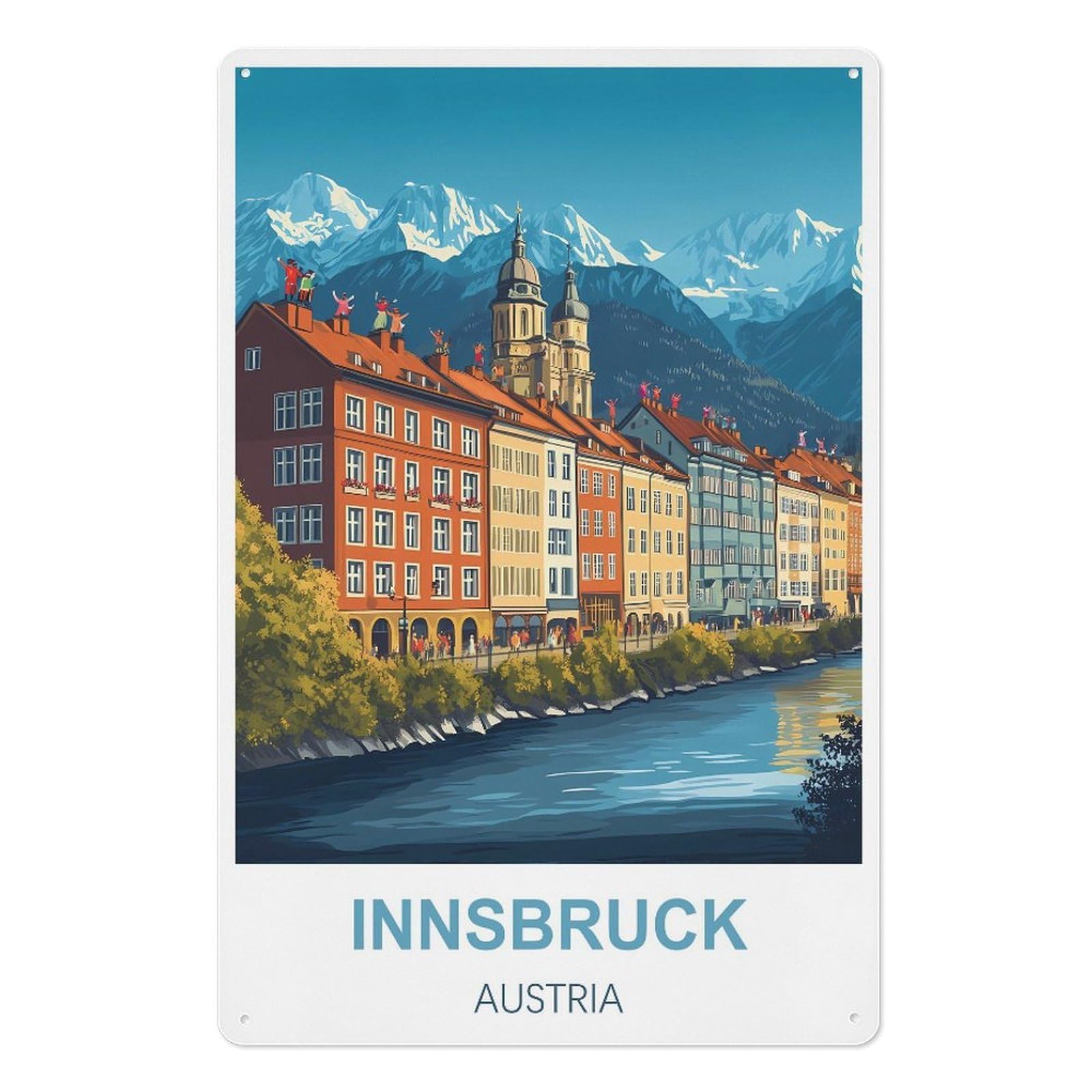 Innsbruck Austria Retro Design Tin Painting Vintage Tin Sign 08x12inch(20x30cm) Wall Art for Home Office Bedroom Living Room Cafes Wall Decor