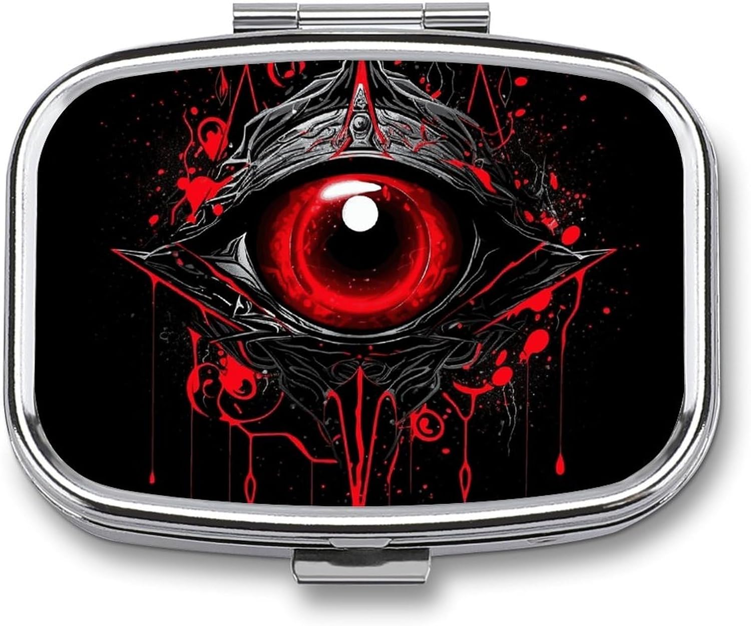 Eye of Hell Pill Box 2 Compartment Waterproof Pill Case with Mirror Portable for Purse Pocket Daily Medicine Vitamin Organizer Travel Med Container Holder for Fish Oil Supplements