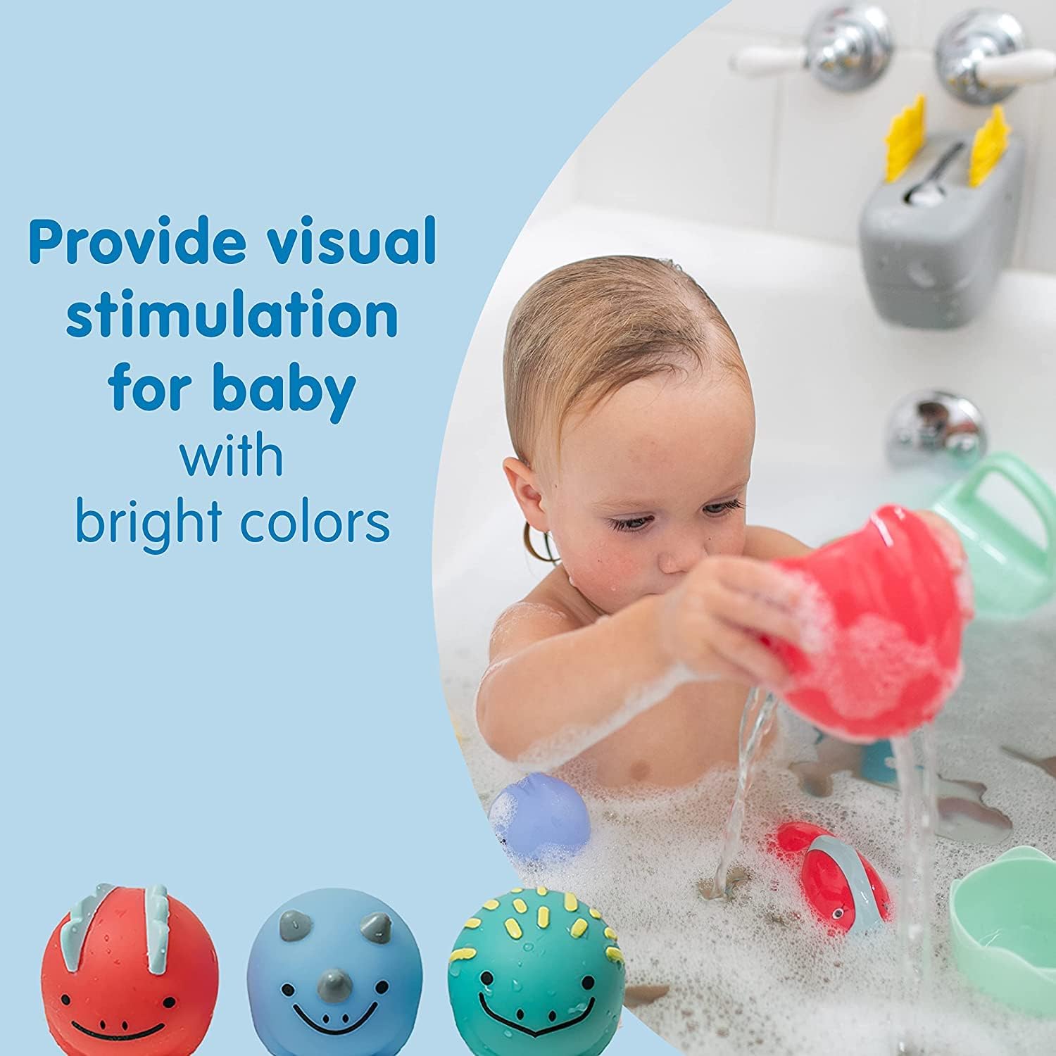 Dr. Brown's CleanUp Bath Time Essentials, Sit & Splash Non-Slip Dino Bath Stickers, Float & Hatch Dino Eggs Nesting Bath Toy, and Pour & Roar Watering Can, 6m+, BPA Free, Certified Plastic Neutral Bath Stickers, Dino Eggs Nesting Bath Toys, and Pour & Roar Water Can image 6 of 12 B0BT3686ZS