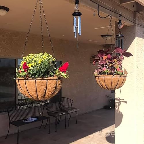 Miniatura 5 de Cestas colgantes de metal de 12 pulgadas para plantas al aire libre, paquete de 4 cestas colgantes redondas de alambre de metal con forro de fibra