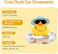 Vista 4 de wonuu Decoración de pato de goma para automóvil, decoración de tablero de automóvil, accesorios de decoración de tablero con minisombrero de sol