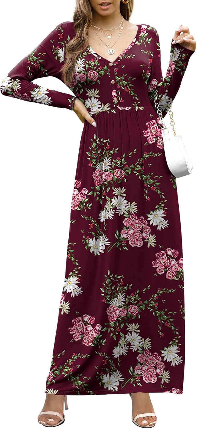 GRECERELLE Womens Long Sleeve V Neck Casual Button Maxi Dress 2025 with Pockets - Image 2