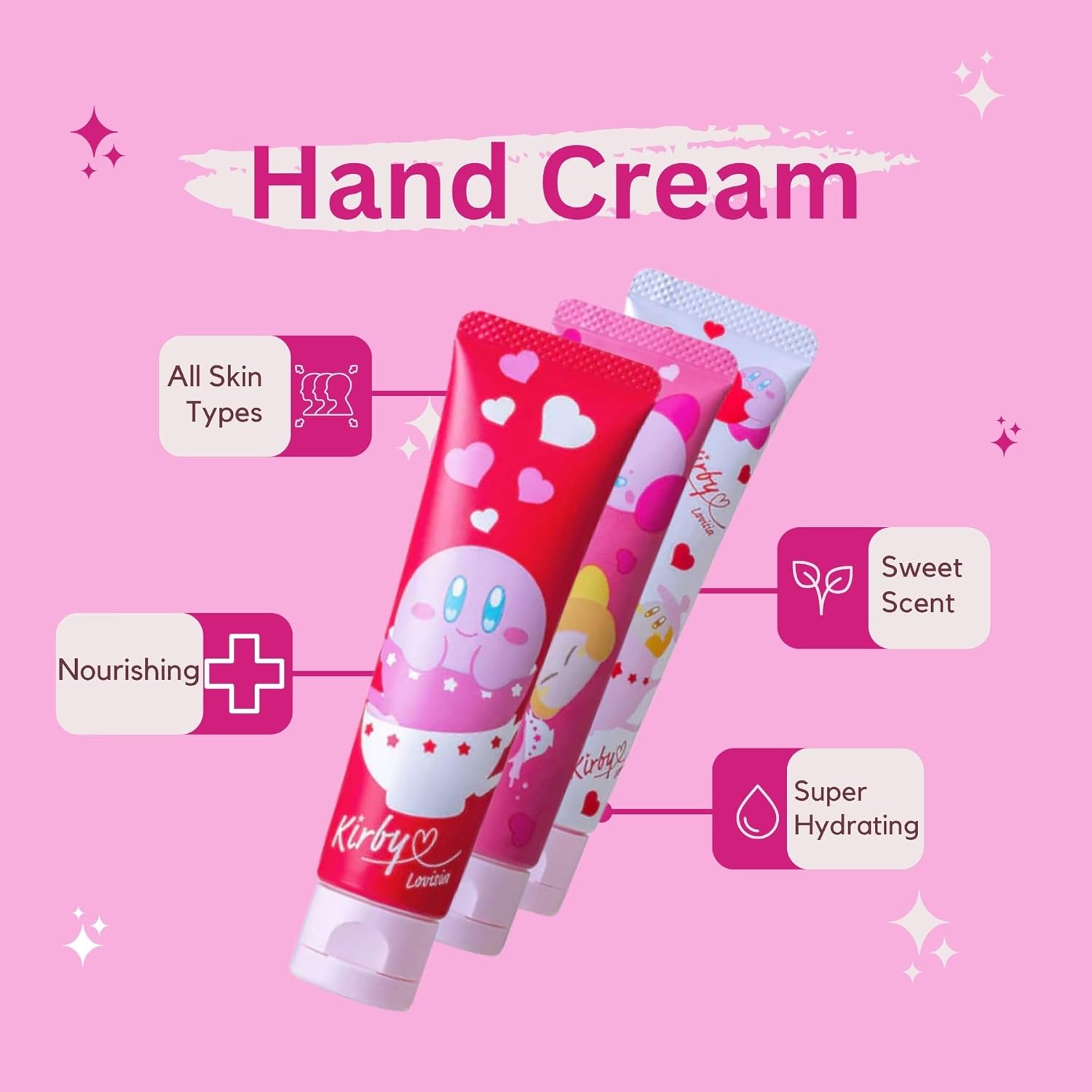 Kirby 6EA Cute Hand Cream for Women & Girls, Mini Hand Cream for Dry Cracked Hands with Sunflower, Rose& Camellia, Small Hand Lotion for Dry Hands Made in Japan, Black Tea+ Peach Tea+ Milk Tea