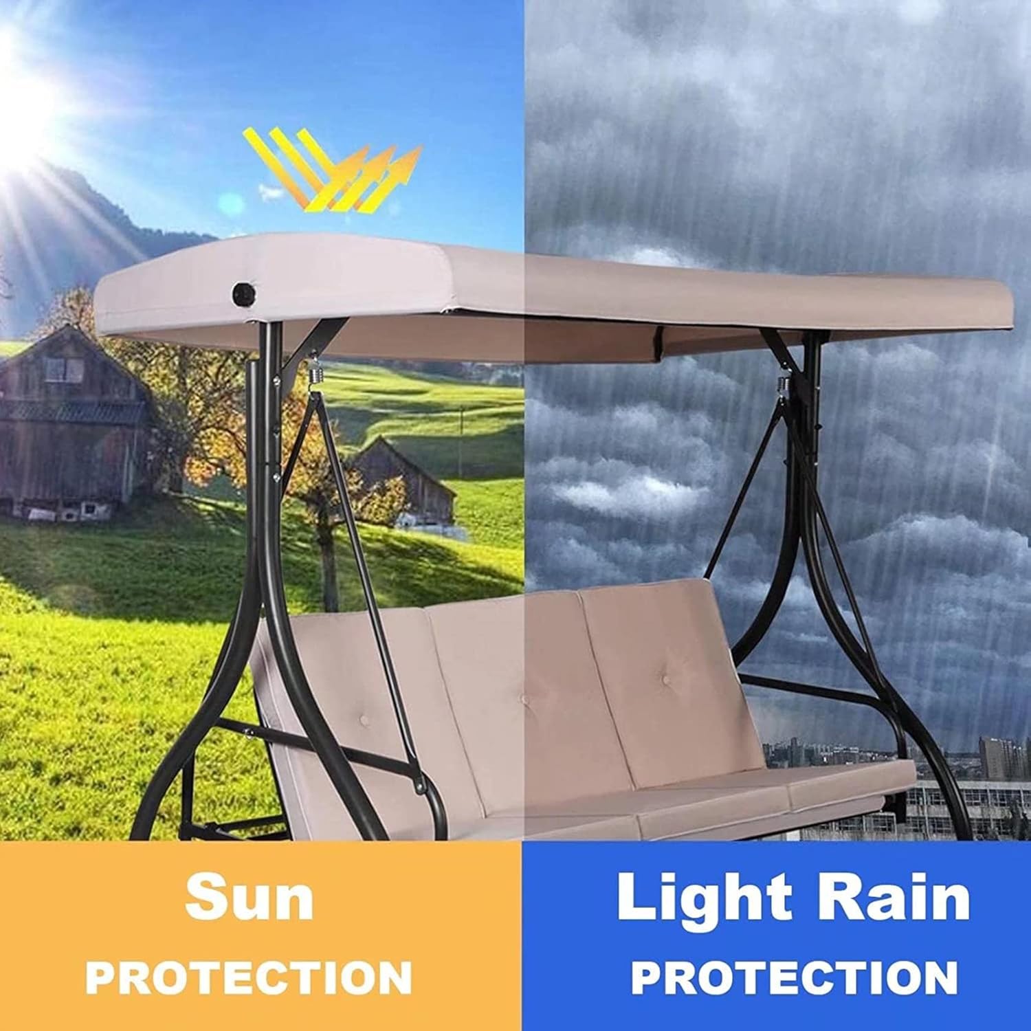 Patio Swing Canopy Replacement Top Cover(Only Top Cover),Outdoor Waterproof - UV Resistant Oxford Cloth Patio Garden Swing Terrace Canopy Replacement Top Cover,Top Cover for Seat Furniture