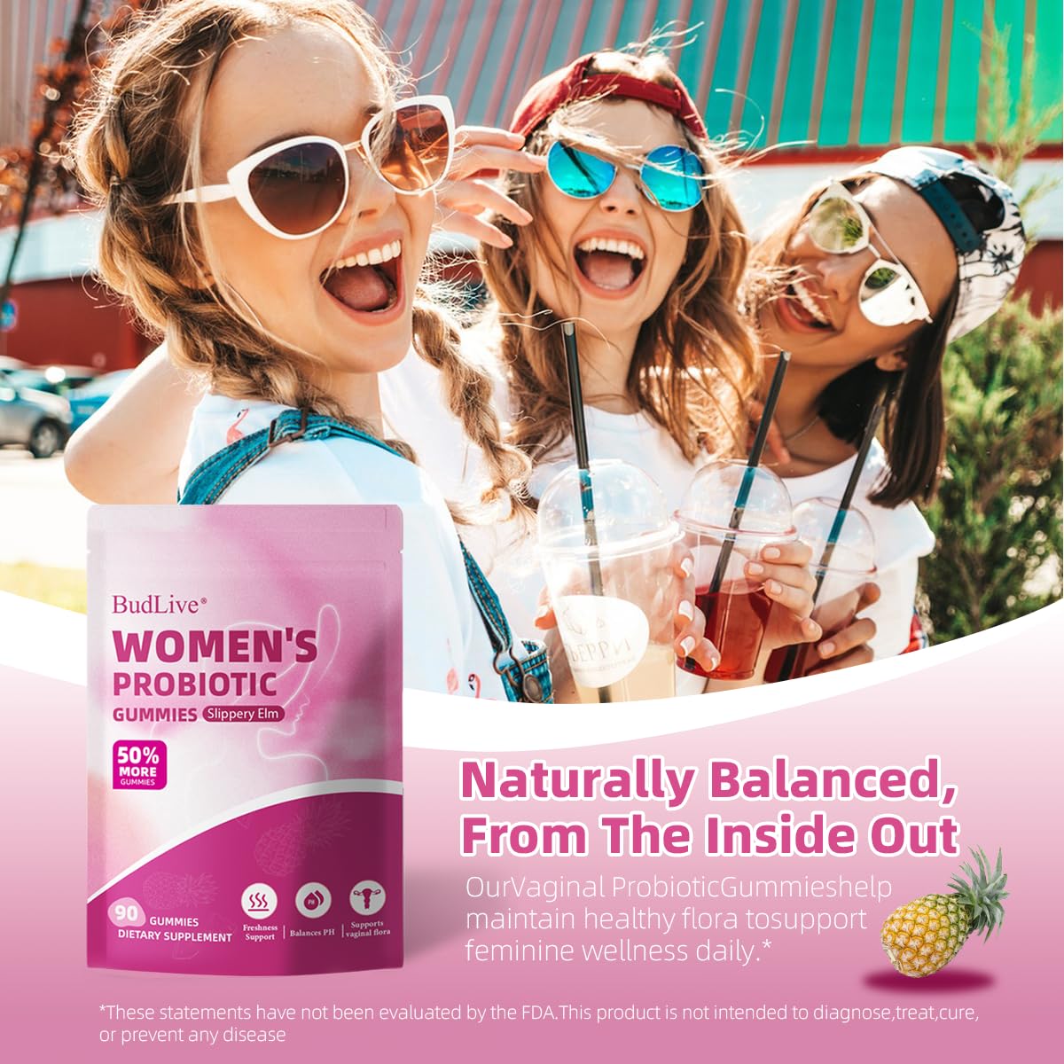 Vaginal Probiotics Gummies for Women, pH Balance for Women, Feminine Probiotics Gummy for Vaginal Health, Odor Control, Gut Health, Immune Support, Pineapple Probiotic Gummies for Woman, 90 Count