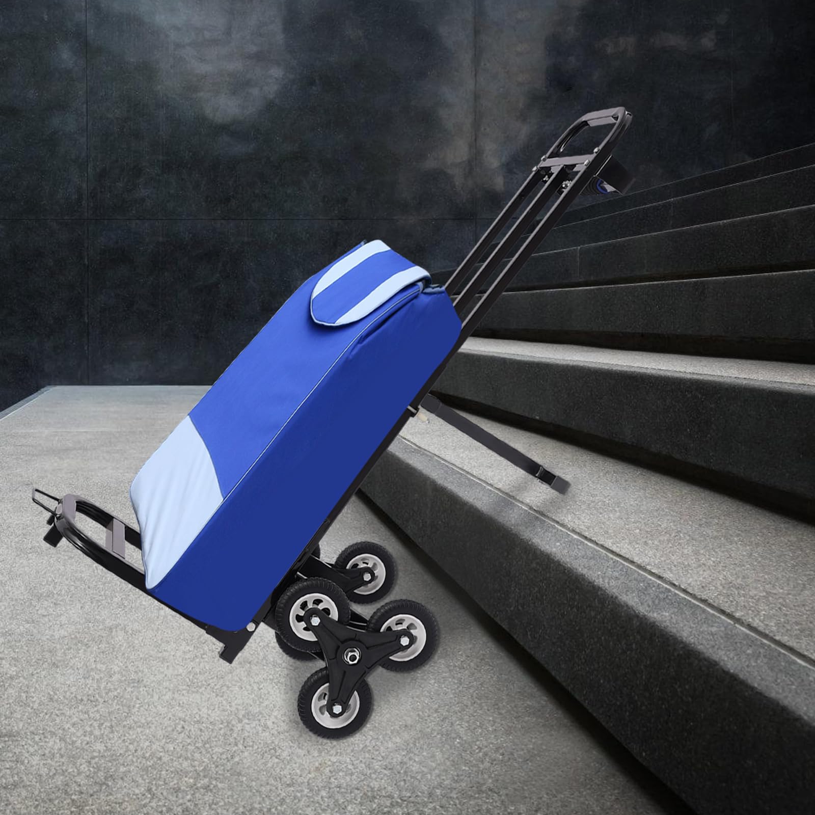 Wózek schodowy 200 kg, wózek transportowy, wózek do wspinania się po schodach, składany, z 6 kółkami, regulowany podłokietnik