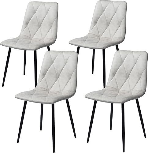 Miniatura 8 de SunsGrove Juego de 4 sillas de comedor retro de cocina con cojín tapizado y respaldo alto sillas de gamuza de piel sintética mate para comedor sala