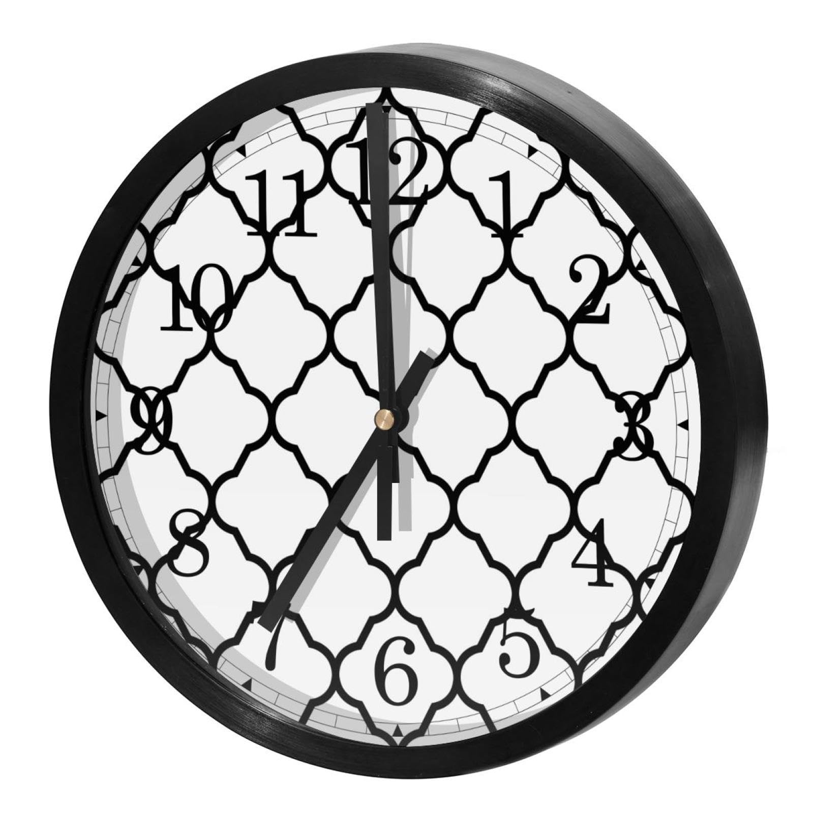 Horloge murale silencieuse à quartz noire et blanche pour bureau et cuisine