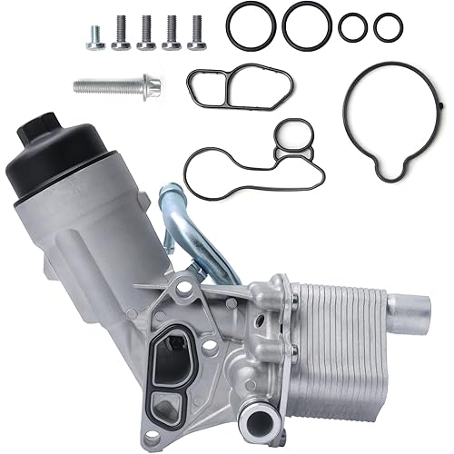 Engine Oil Cooler Filter Housing Assembly Adapter with Gasket, Filter Insert, Cap | Fit for 1.4L Turbo Chevy 2011-2015 Cruze,2012-2020 Sonic,2015-2021 Trax,2013-2021 Buick Encore | OE 55566784 918-428