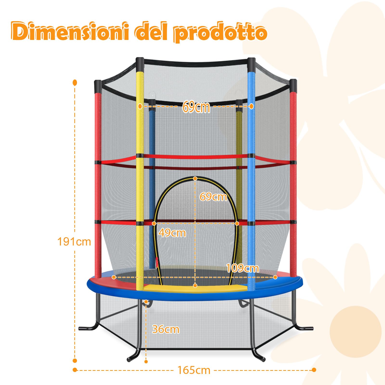 COSTWAY Trampolino Elastico Bambino in Acciaio, Tappeto Elastico Bambini da Esterno e da Interno, con Rete e Cusicnetti Antiscivolo