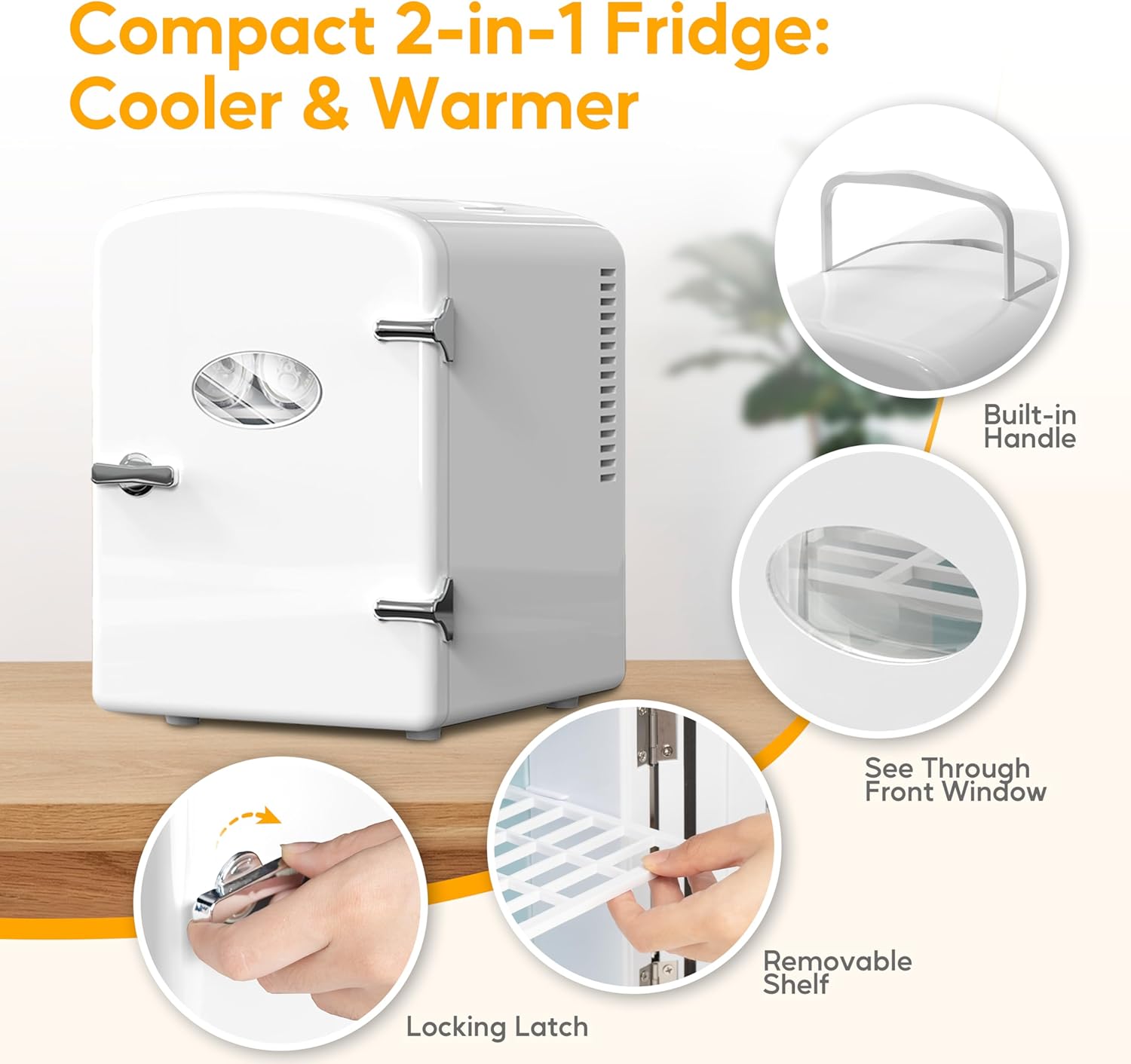HealSmart Portable Mini Fridge, 6 Liter 9 Can Cooler and Warmer Compact Refrigerators, with Observation Window, 100% Freon-Free & Eco Friendly for Drinks, Food, Medications, Cosmetics, White