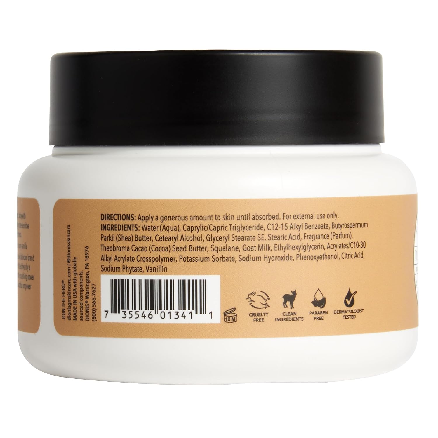 Dionis Goat Milk Whipped Body Butter - Rich & Moisturizing Body Cream, Goat Milk Lotion with Squalane, Hydrating Body Moisturizer for Dry Skin - Vanilla Bean 8.5 oz