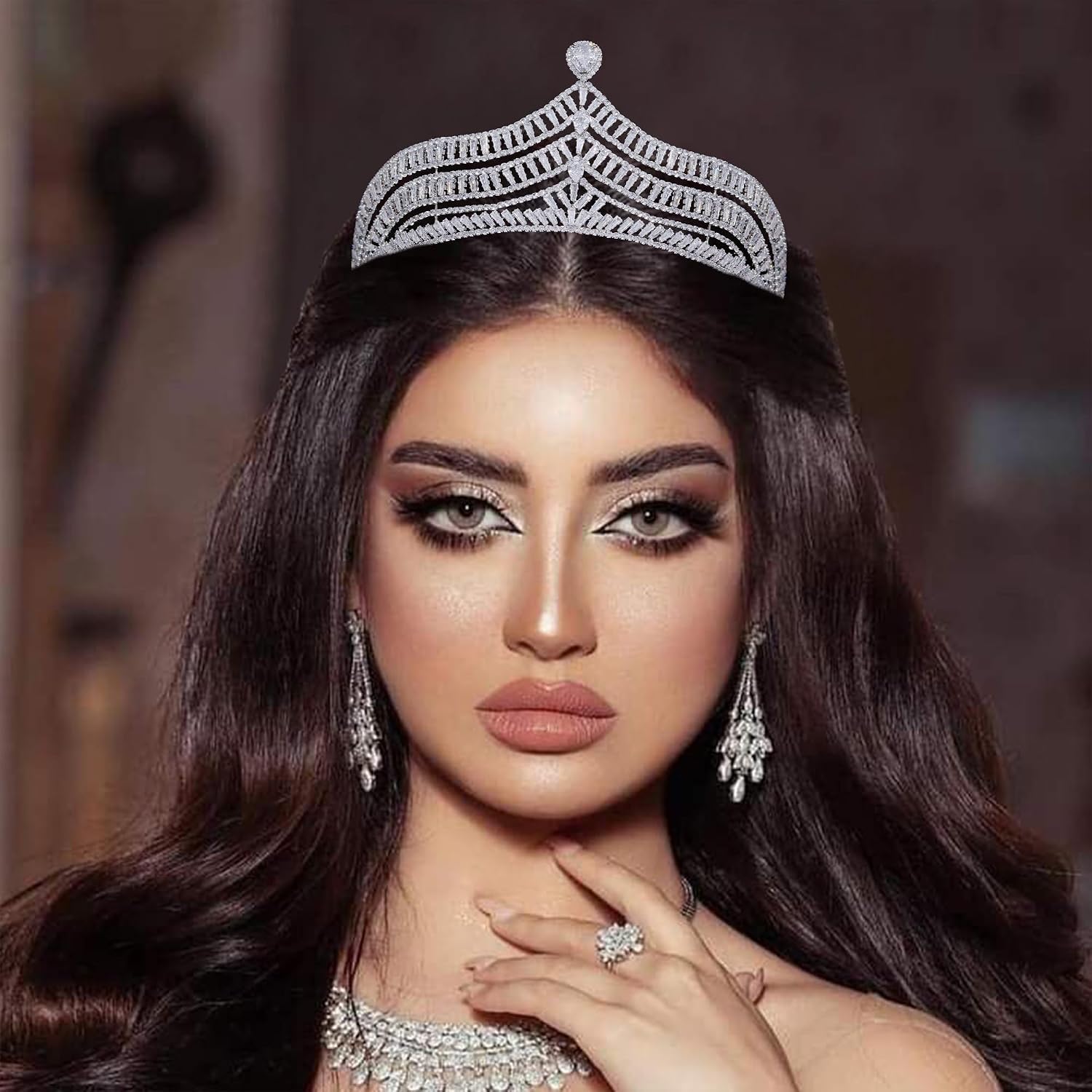 Luxury Tall 5A Cubic Zirconia Wedding Crowns for Women Royal Tiaras for Princess Queen CZ Birthday Party Headpiece