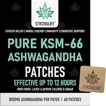 Pure Ashwagandha KSM-66 1000mg Transdermal Patches   60 Patches for Stress Relief, Energy, and Mental Clarity | High Absorption, Like Capsules and Powder, Easy to Use, Long-Lasting.