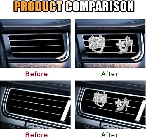 Miniatura 3 de 2 clips de ventilación de coche con diamantes de cristal, tacones y bolsas, clip de ventilación de coche de cristal, difusor de ambientación para el