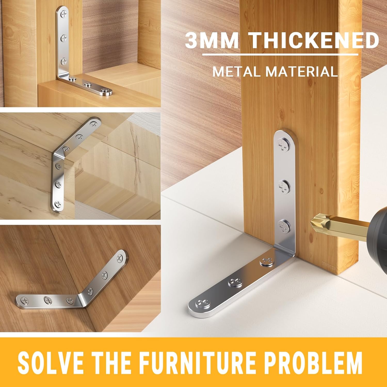 25Pcs Stainless Steel Angle Brackets, 3”x 3” Heavy Duty Corner Brackets,Metal Corner Braces for Wood, 3MM 90 Degree Joint Hardware, 3inch l Bracket for Shelves Wood Furniture Cabinet Chairs Bookshelf