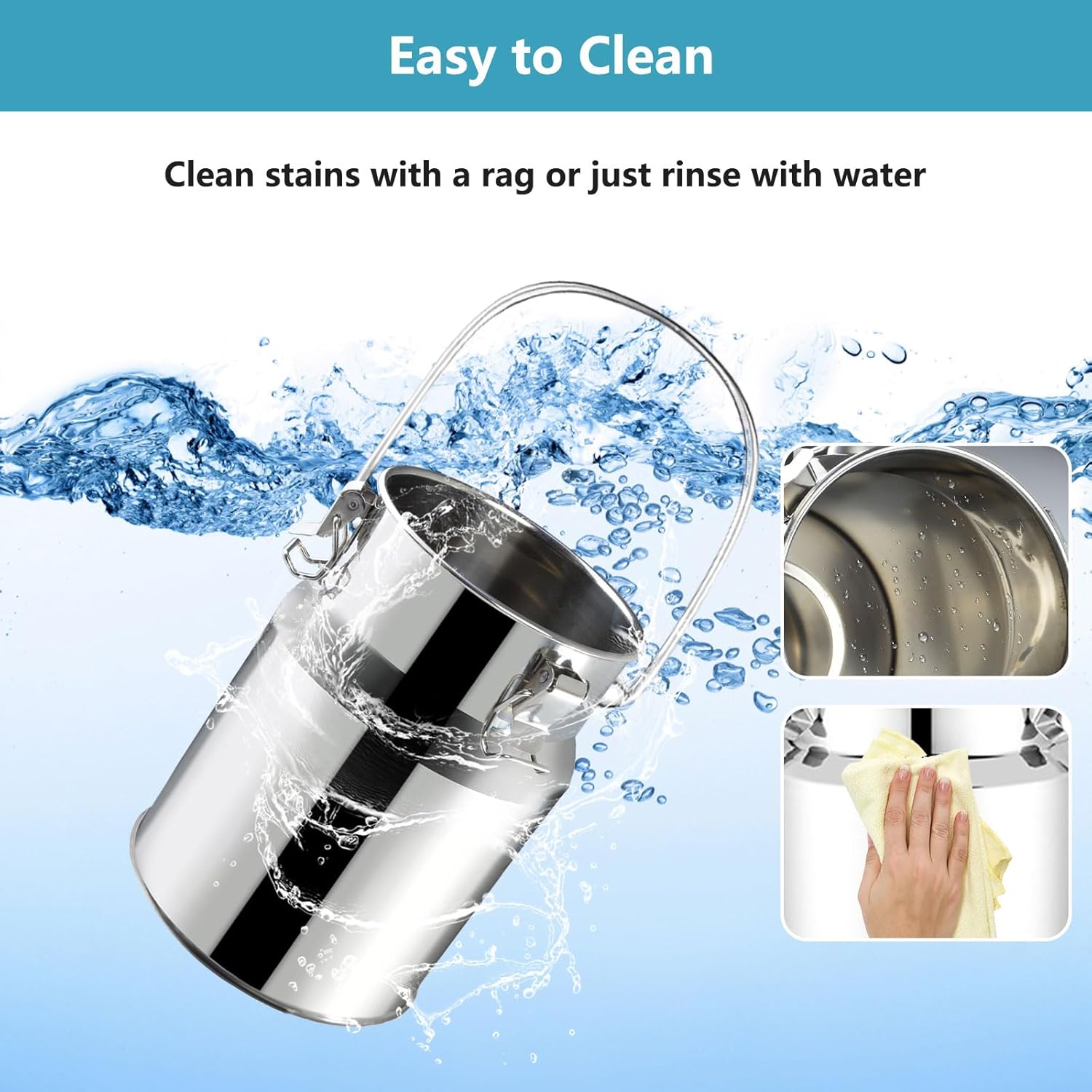 AIZYR Stainless Steel Milk Can, Wine Pail Bucket Milk Jug with Sealed Lid Food Milk Oil Rice Storage Container for Home Farm Kitchen,11L