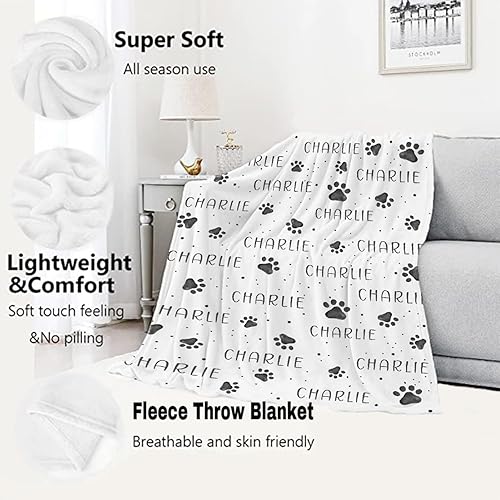Miniatura 8 de Manta personalizada con nombre de perro con pata, regalo de mascota perro con nombre, manta de franela de regalo para mascotas, animales, mujeres,