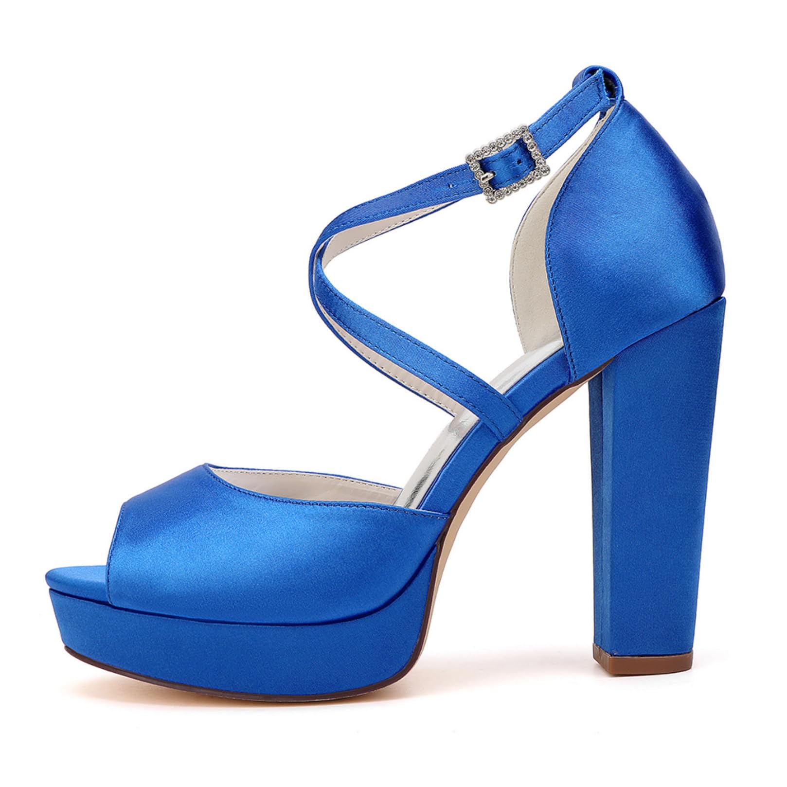 Scarpe da Sposa con Cinturino alla Caviglia Incrociato da Donna per La Sposa Peep Toe Sandali Estivi in Raso Tacco Alto Grosso Scarpe da Vestito con Plateau