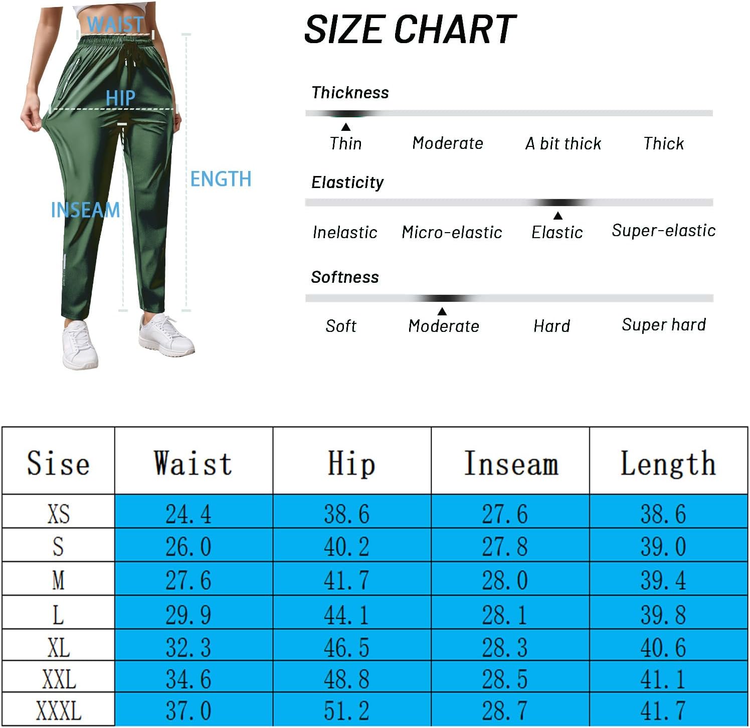 Women's Outdoor Hiking Pants Lightweight Breathable Quick Dry Stretchy Running Athletic Pants with Zipper Pocket - Image 7