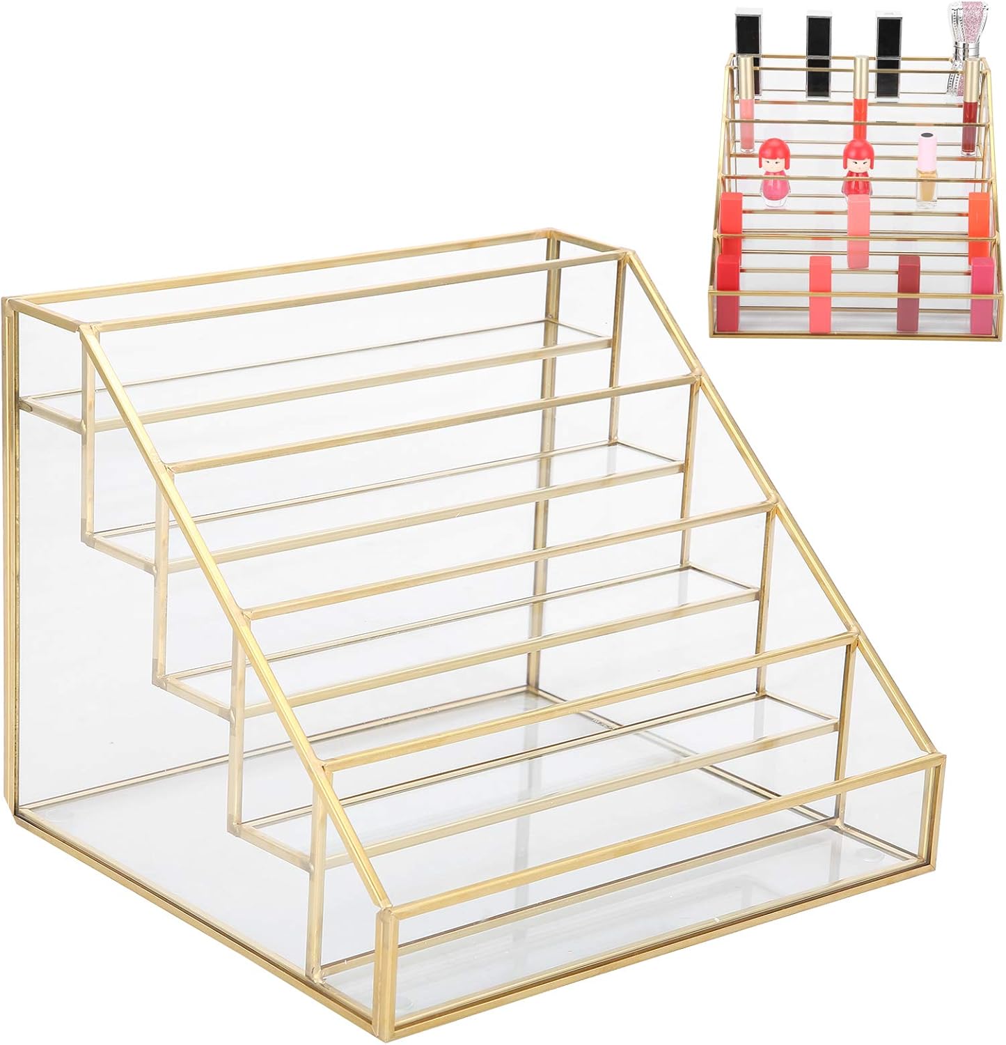 HURRISE Nail Polish Display Rack, Nail Polish Organizer,Multi-Layer Desk Shelf Glass Nail Polish Display Nail Polish Nail Art Storage Cosmetic For Nail Polish Organizer Shelf(S)