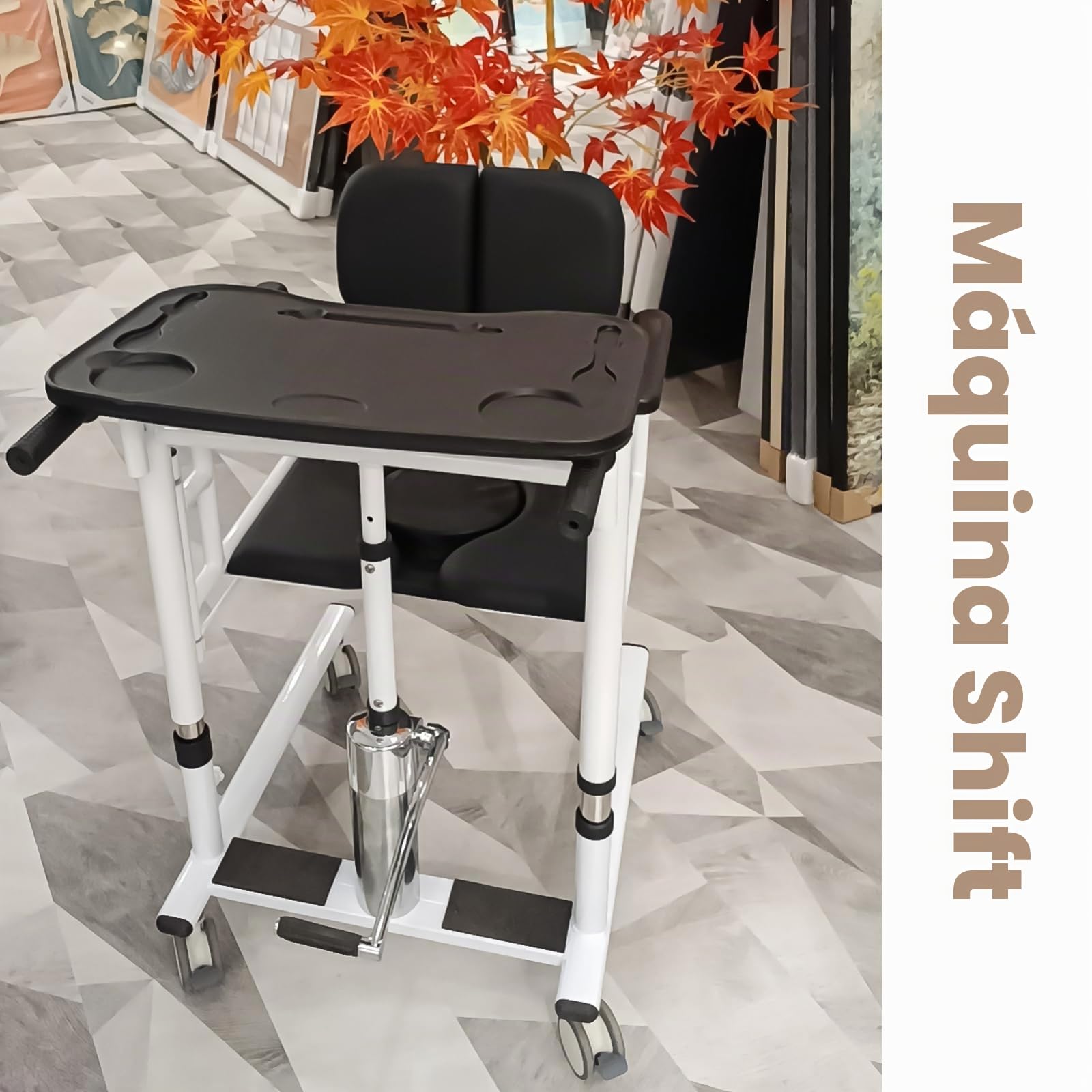Elevador de Pacientes de Sentado a De Pie para Ancianos y Hogar, Silla de Ruedas Commode para Ducha 4 en 1 Móvil, Capacidad 200 kg Altura Ajustable 40-66 cm con Bacinilla Extraíble blue