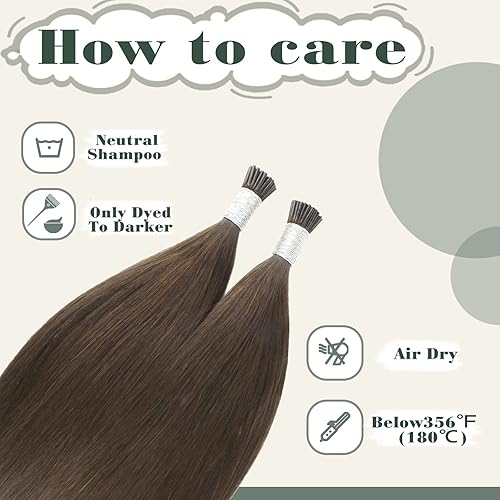 Miniatura 8 de Extensiones de cabello humano de queratina con punta en I de 14 pulgadas, color marrón chocolate, extensiones de cabello lacio y sedoso de fusión