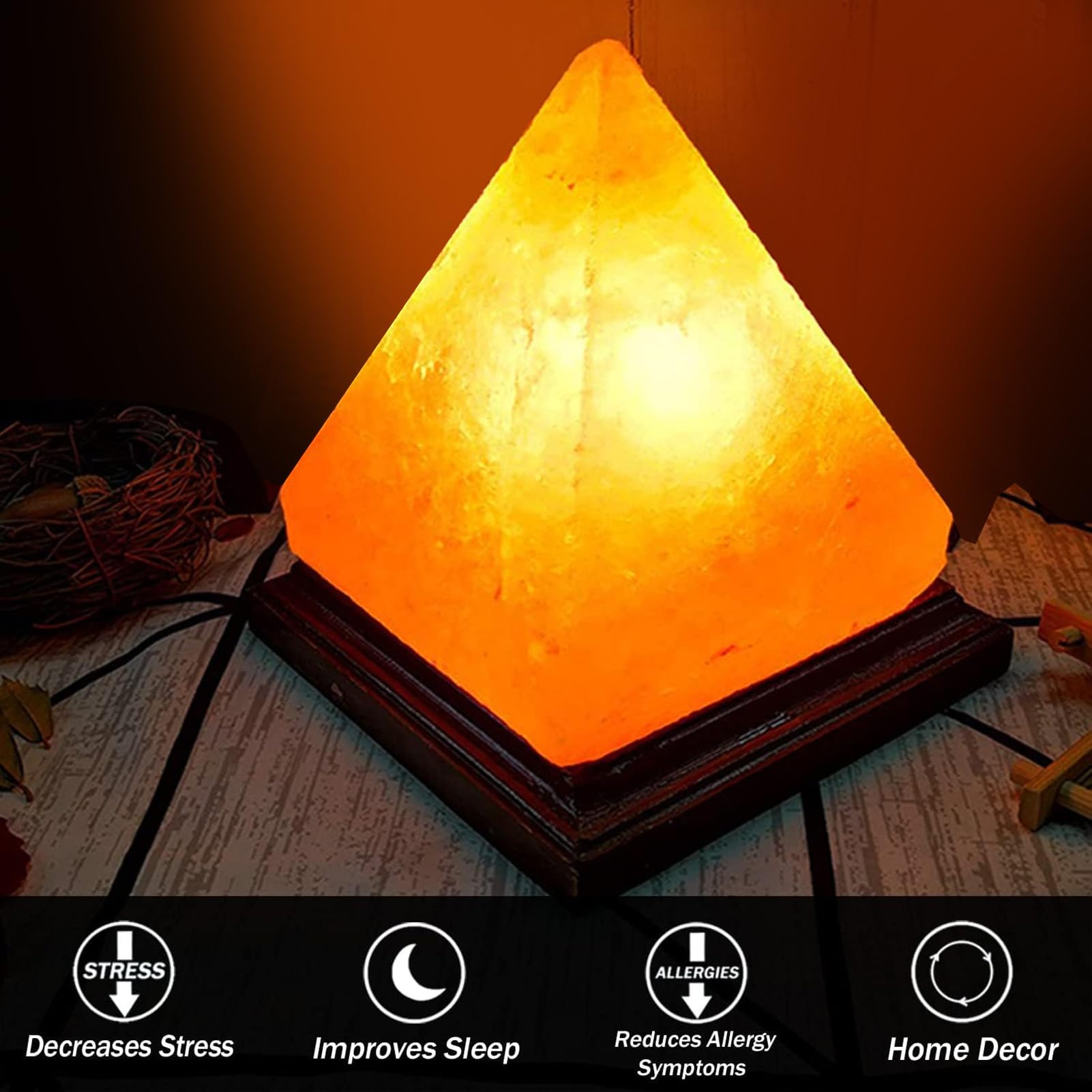 Himalayan Aroma USB Pink Salt Lamp, Handmade Leaf Shape, Color Changing LED, Natural Wood Base, 1-2 lbs