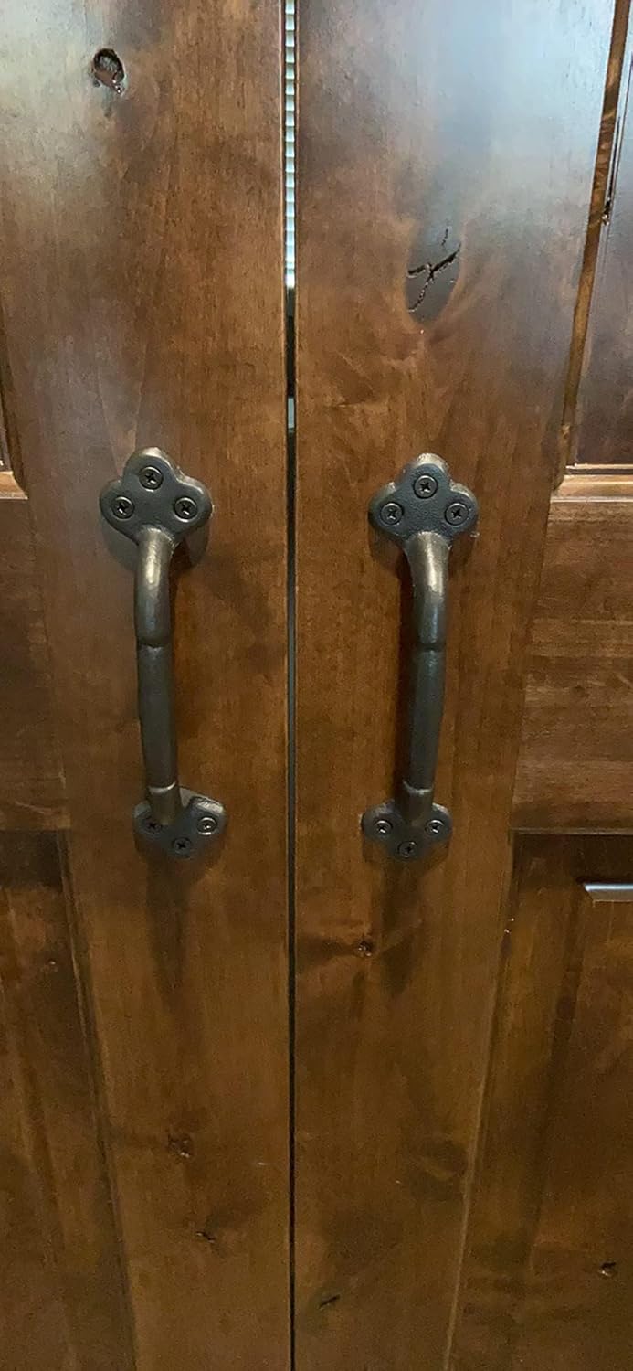 INIRET 2 Packs Rustic Gate Handle,8.86 Inch Cast Iron Sliding Barn Door Handle,Black Vintage Metal Gate Pull Handle Fence Handle Antique Long Cabinet Handles for Interior,Drawer,Outdoor,Garage,Closet