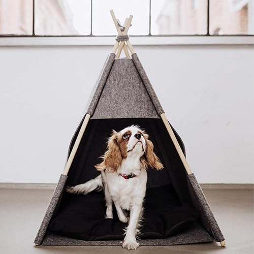 Miniatura 3 de HEEPDD Tienda de campaña tipi para mascotas, cama tipi para perros, casa de cachorro, plegable, material de fieltro, cama para gatos y perros con