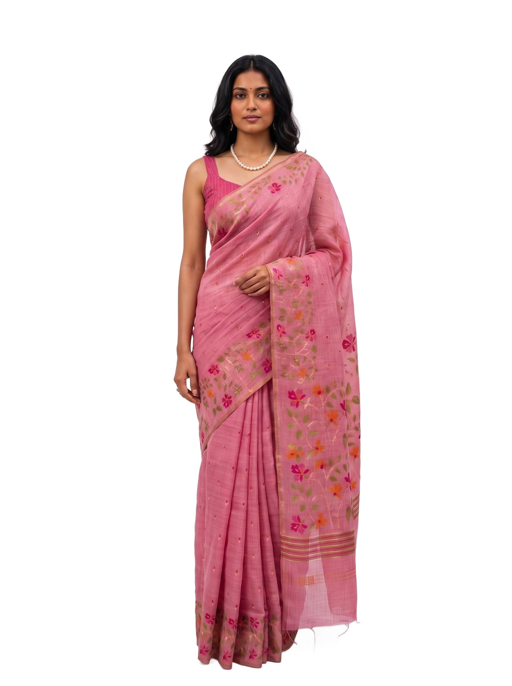 Women's Pink Linen Banarasi Saree (Unstitched Blouse) | Zari Woven | 6.2 Mtrs-image-2