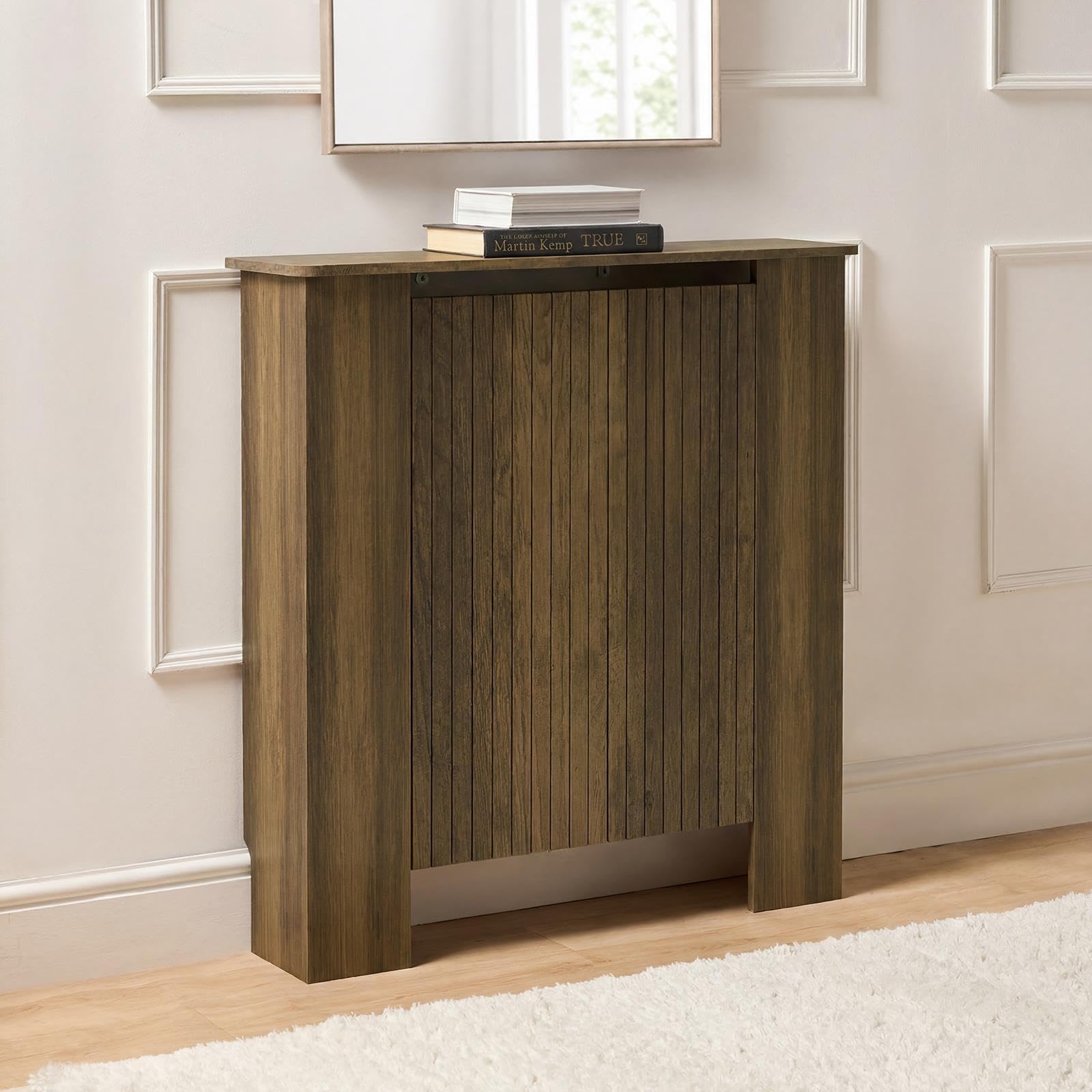 OHS Medium Radiator Cover Ribbed Wooden Top Shelf Heater Cover, Medium Wood