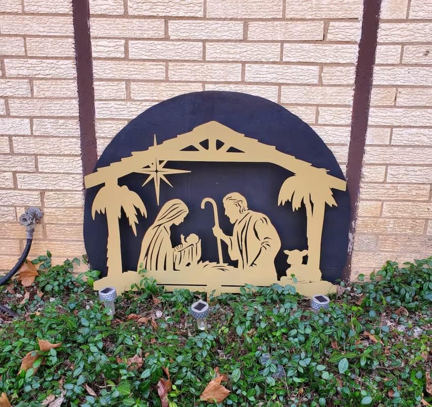 Miniatura 5 de RealSteel - Belén - Decoraciones de Navidad para exteriores - Escena de metal O Santa Noche Pesebre - Decoración de césped de María José y Bebé