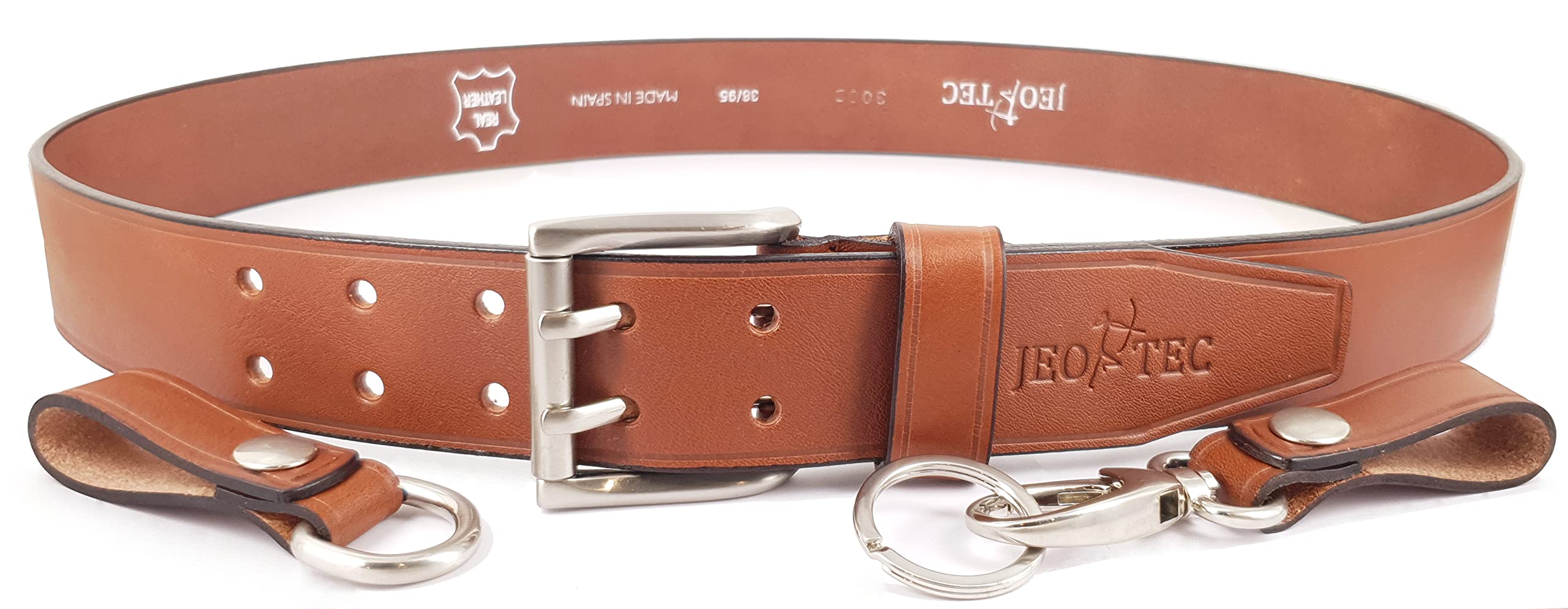 JEO-TEC Men's Leather Belt - 100% Full Grain Leather with Anti-Scratch Pin Buckle, Great for Jeans Casual Work Wear and outdoor activities - Handmade in Spain